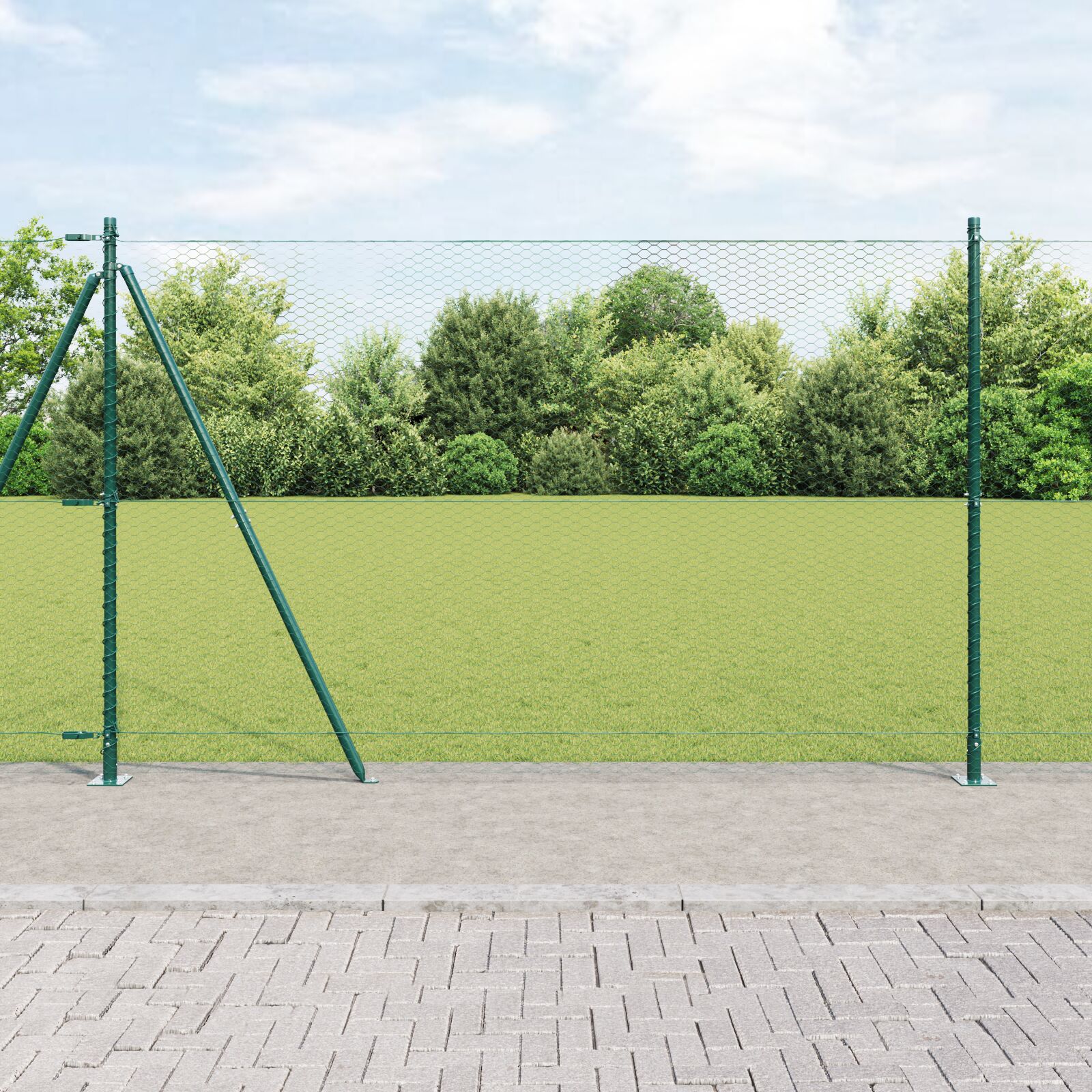 Hexagon Hegn Grøn 1.4x100 m Stål, vidaXL Hegn Poster med baseplader 13 stk Ø32mm 78.5cm galvaniseret stål