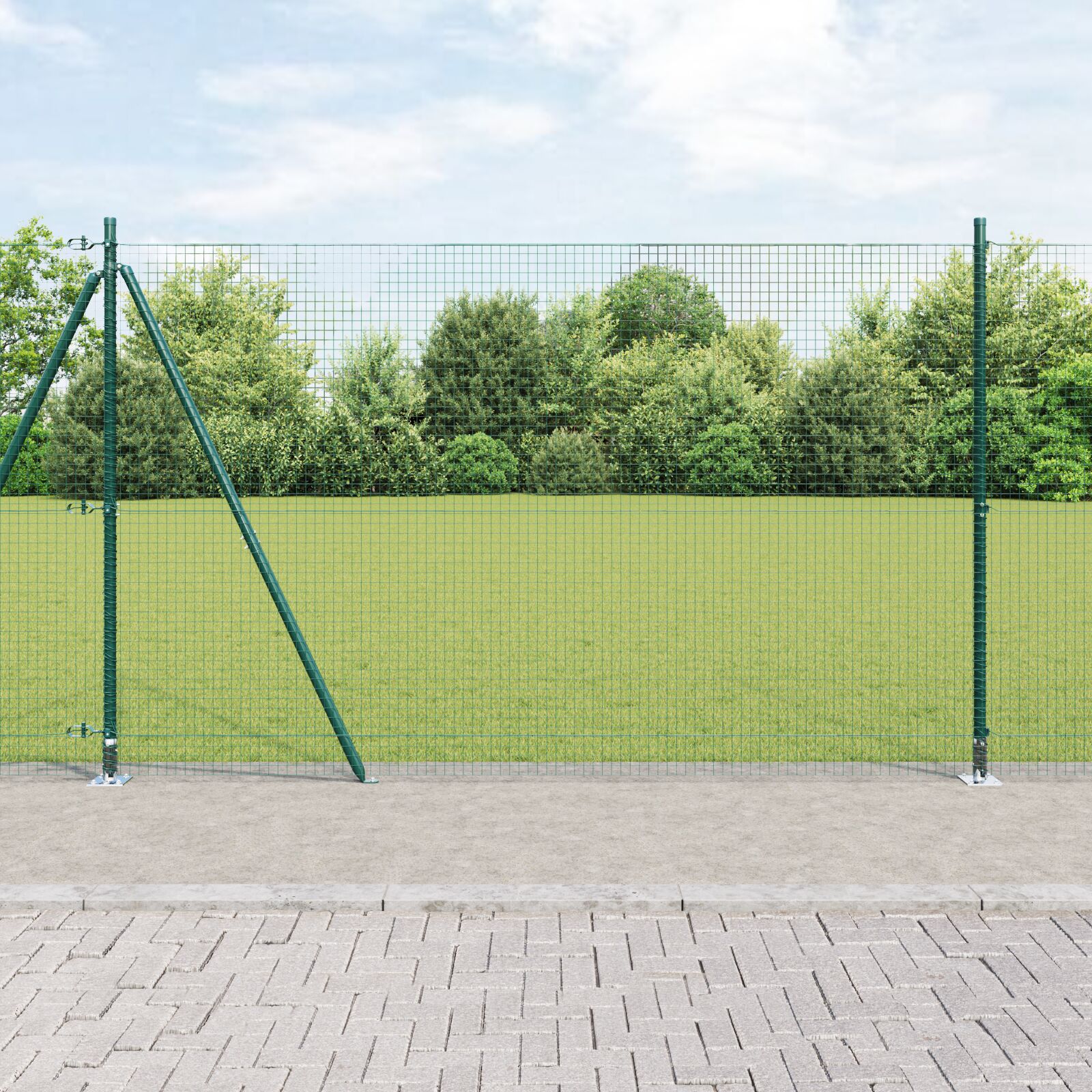 vidaXL zavarena žičana ograda sa 13 flanged postovima Zelena 1.4x50 m Čelik