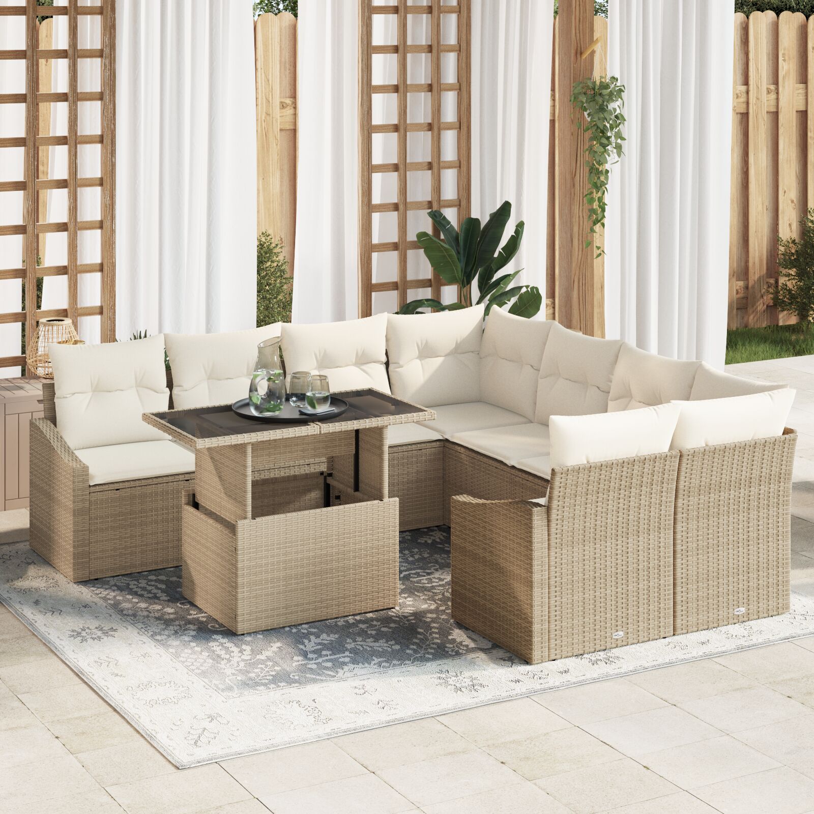 vidaXL 9 dijelni set dnevnih sofa s jastucima bež poly ratan