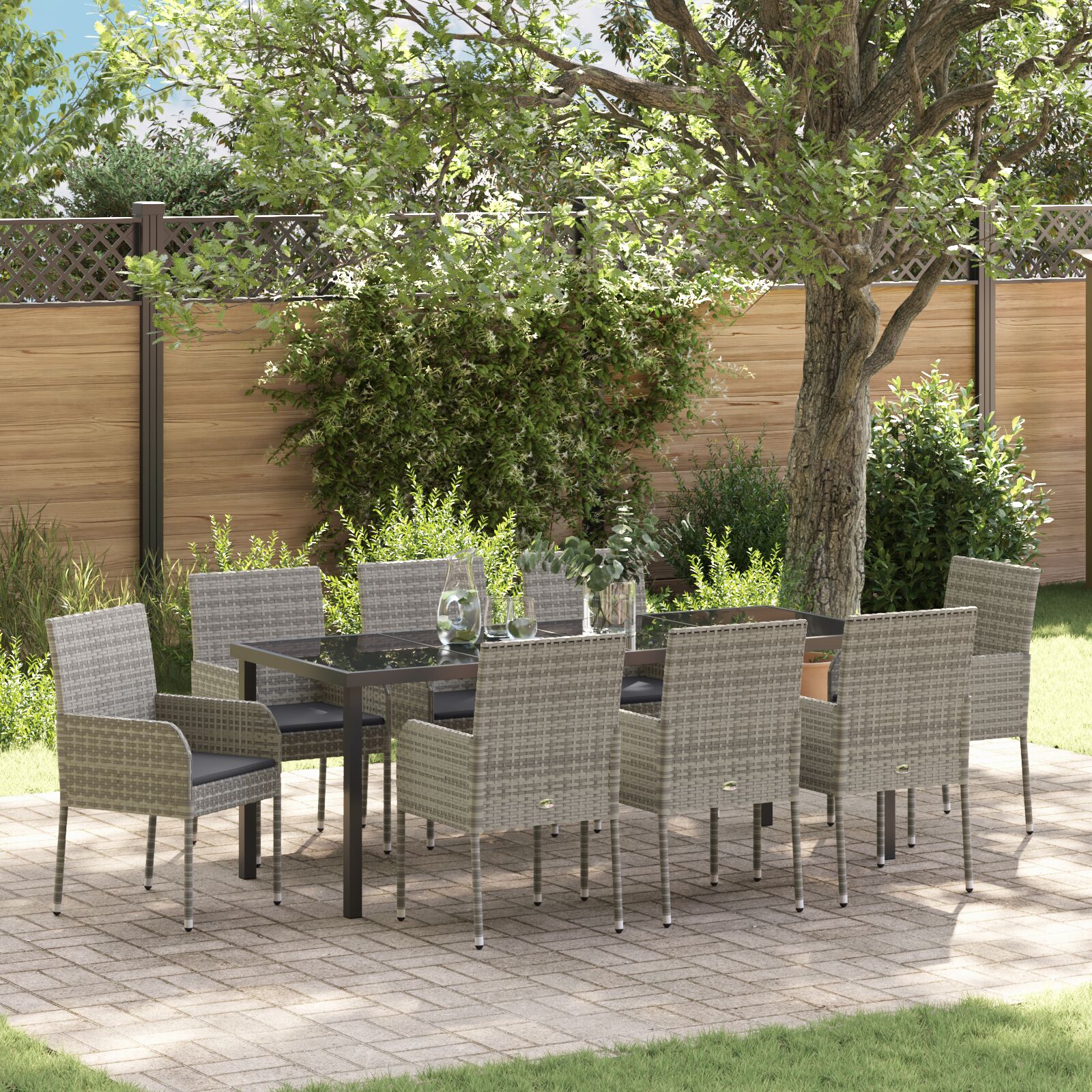 vidaXL 9-delige Tuinset met Kussens Grijs Poly Rattan