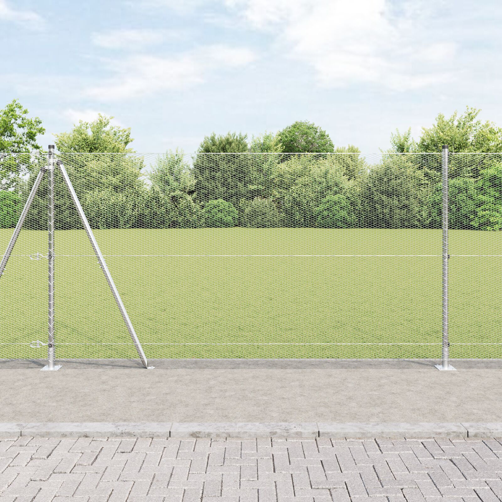 hexagonhegn 1.2x10 m galvaniseret stål, vidaXL hegnspæle med baseplader 7 stk Ø32mm 68.5cm galvaniseret stål
