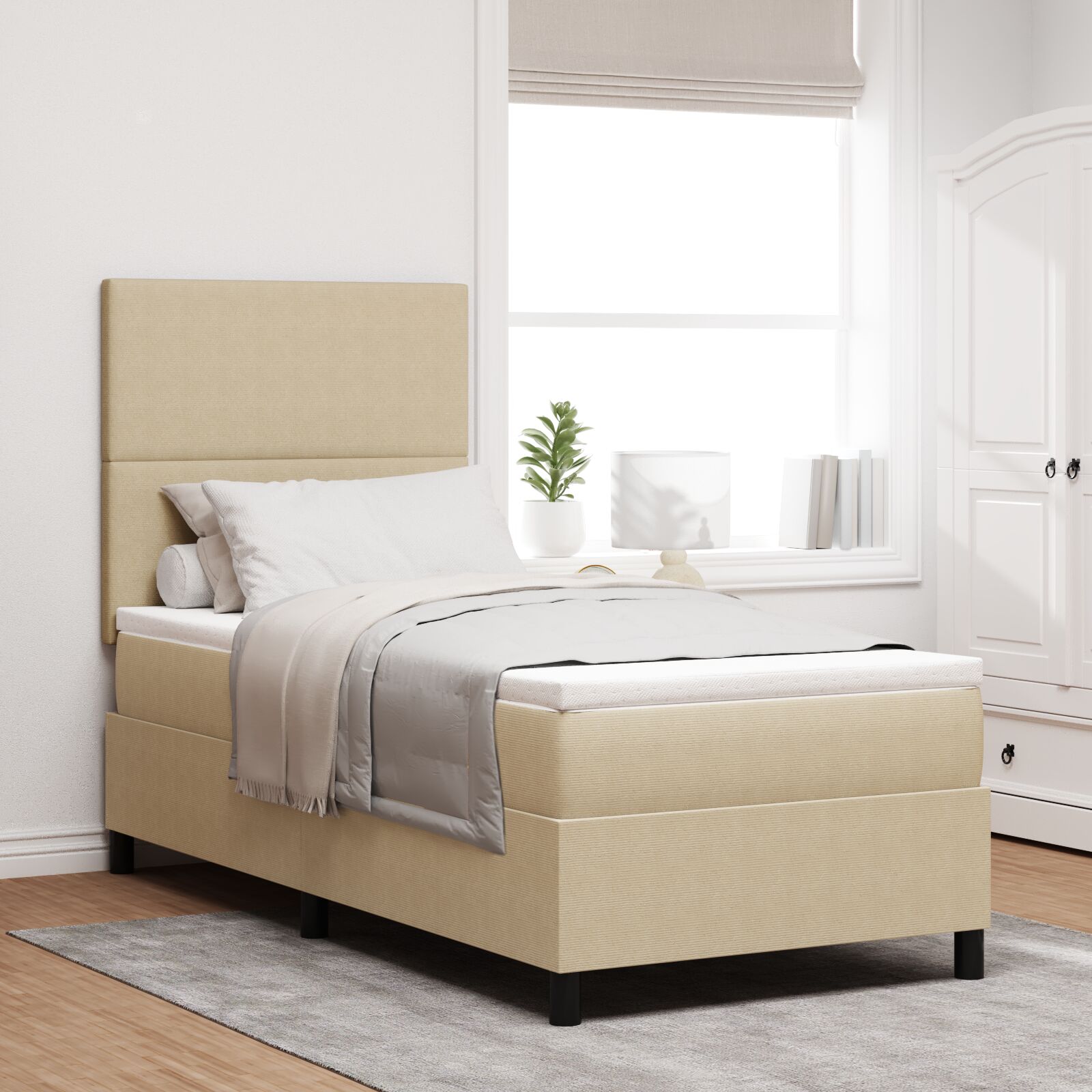 Boxspringbett mit Matratze Hellgrün Grau 90x200 cm Cordstoff