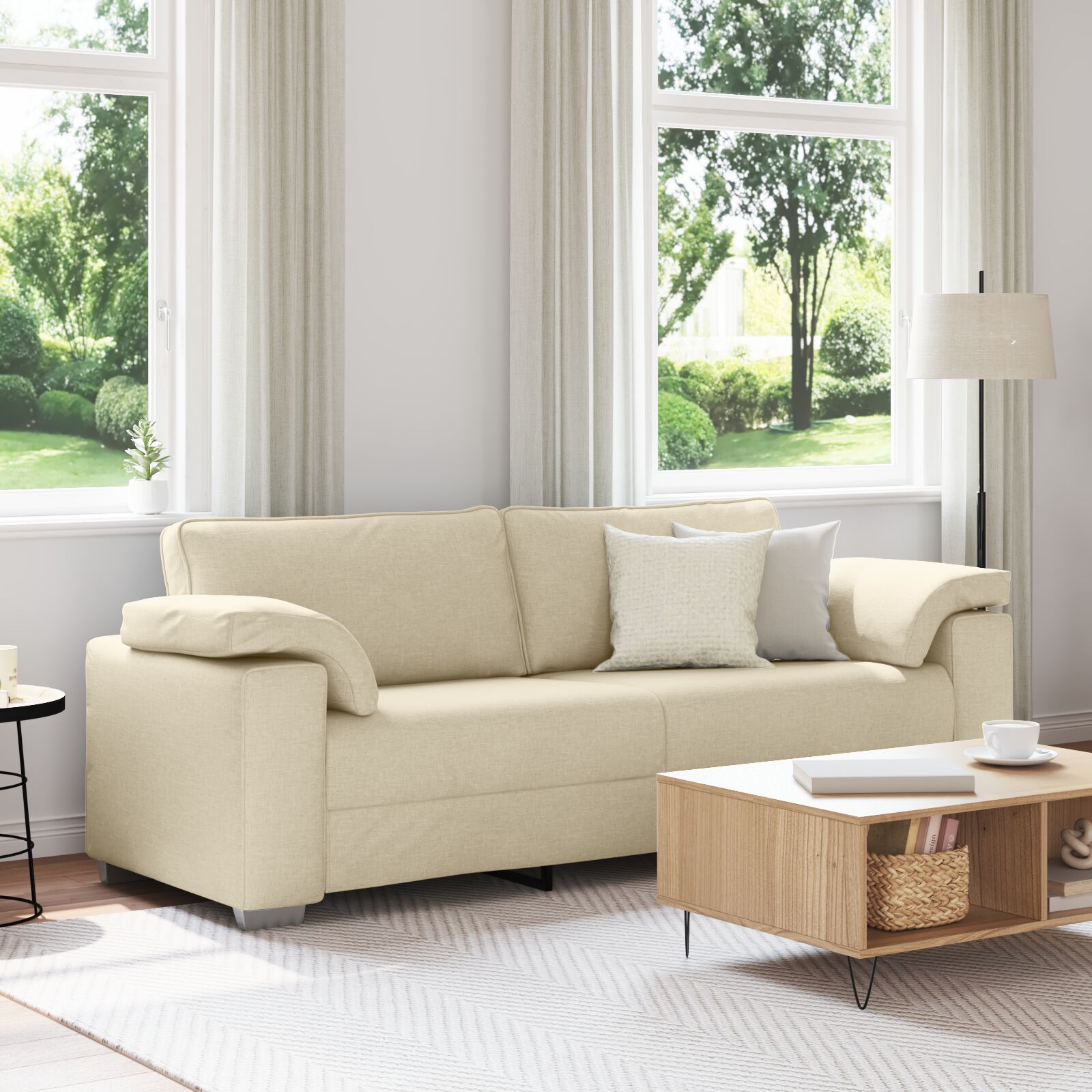 vidaXL Sofa Creme Metall 3-Sitzer Robust Rechteckig Modern