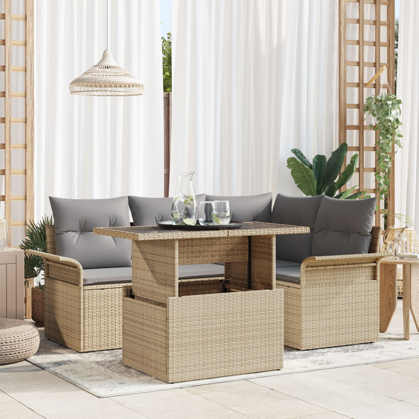 vidaXL 5-dijelni vrtni sofa set s jastučićima bež poli ratan