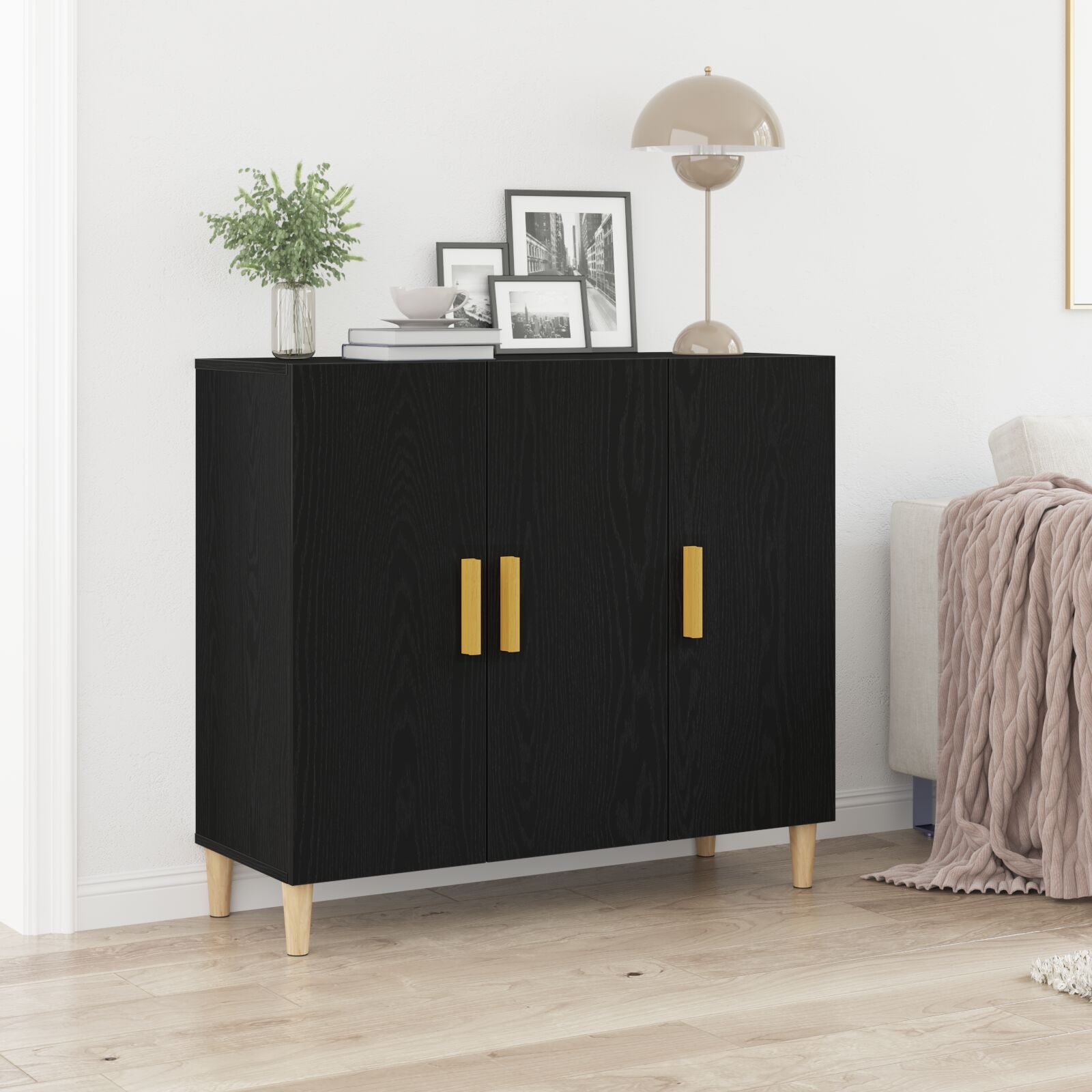 vidaXL Sideboard Schwarz Eiche Holzwerkstoff Mittel