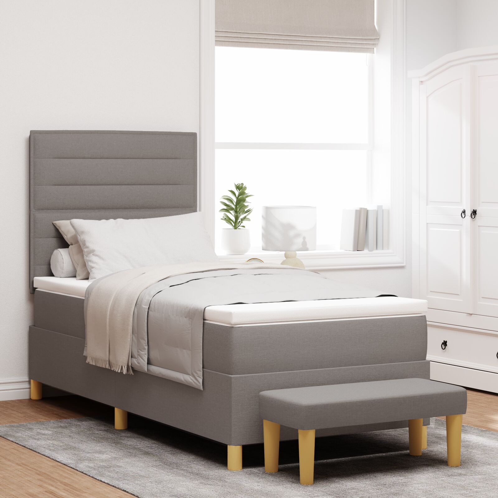 Podižni krevet s madracem i klupom taupe 80x200 cm tkanina
