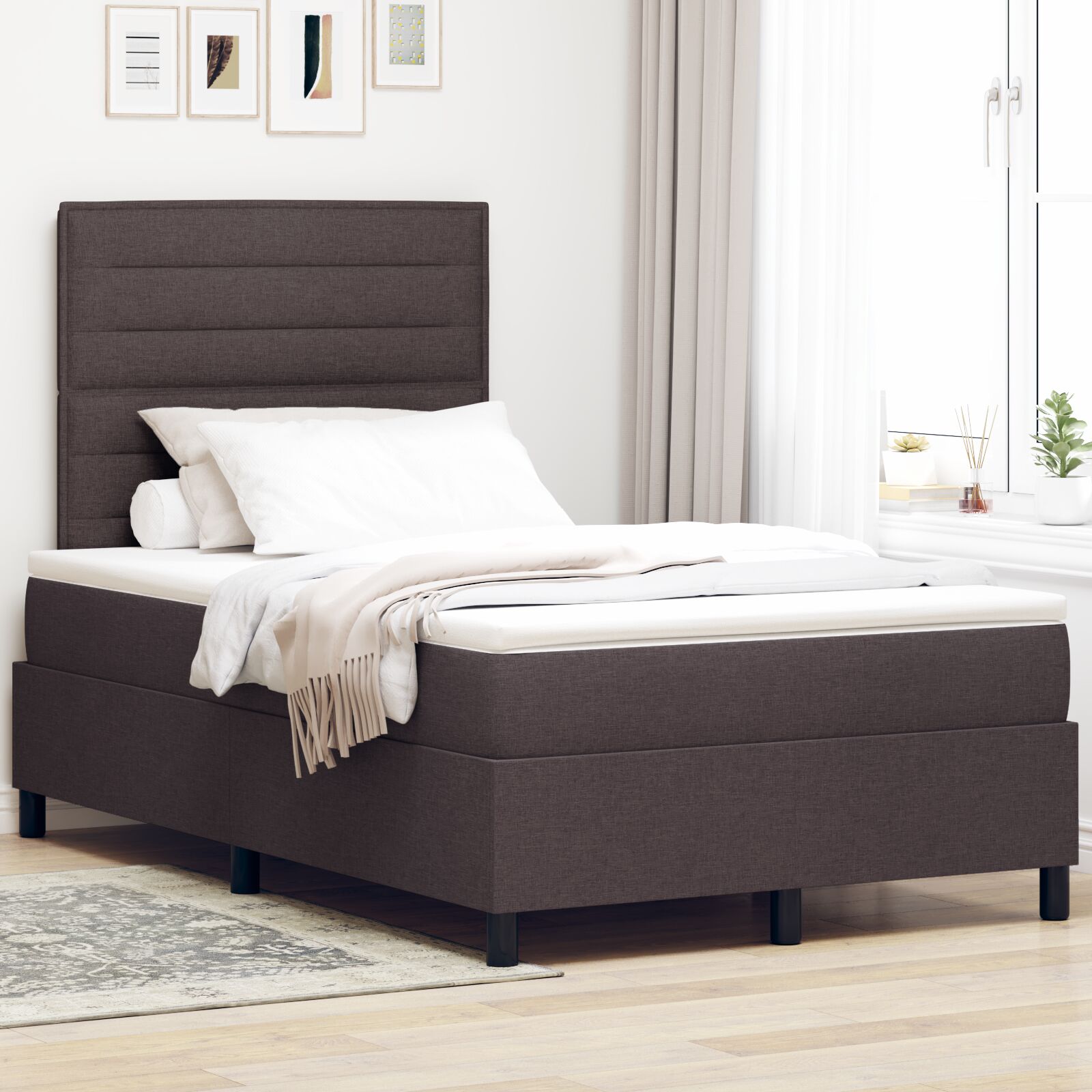Boxspring seng med madras mørkebrun 120x200 cm stof