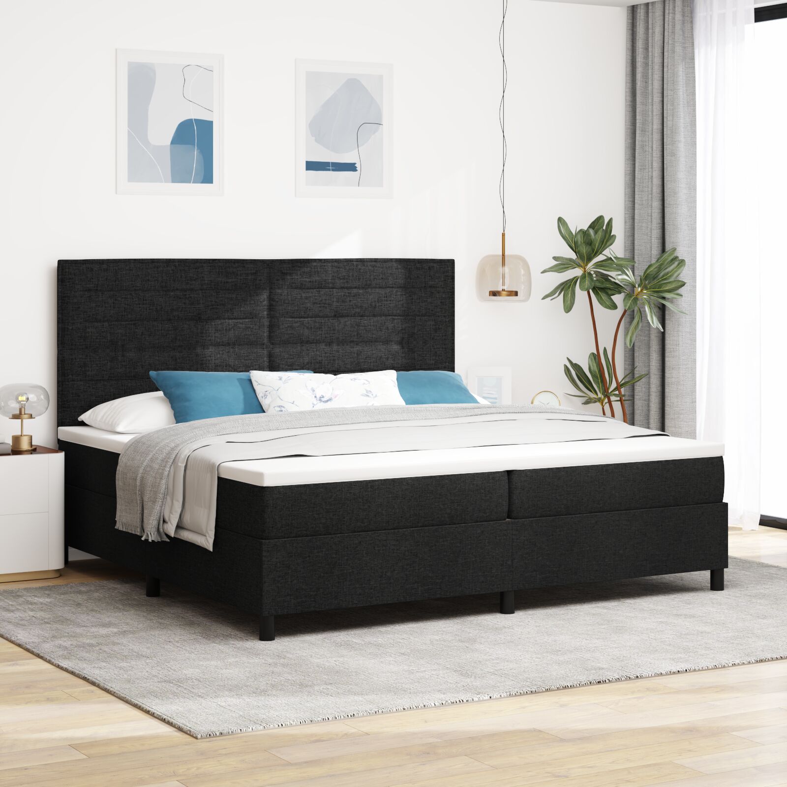 Box Spring Seng med Madras Sort 200x200 cm Stof