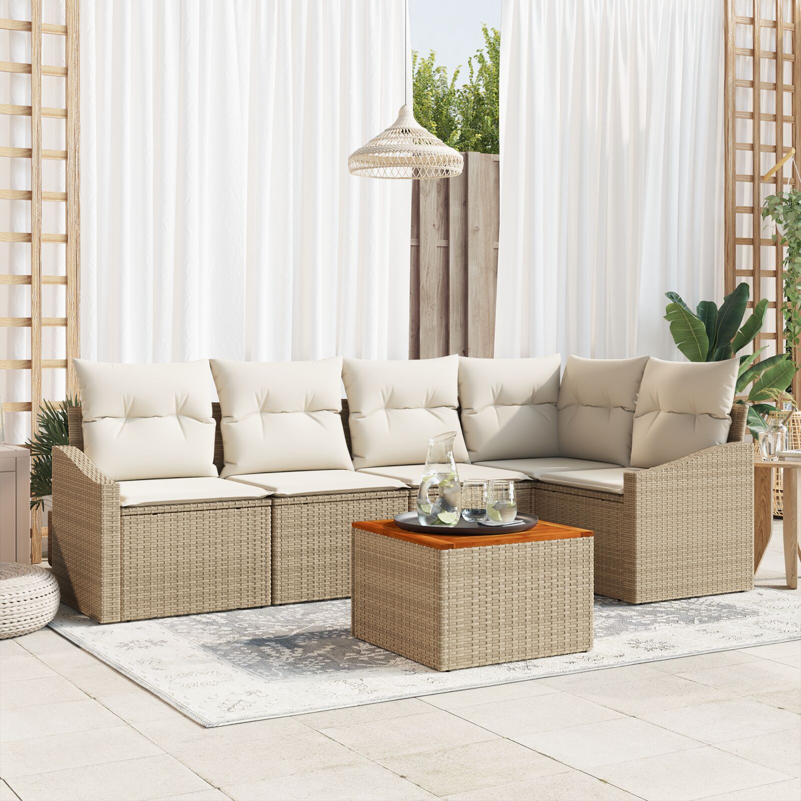 vidaXL 6-dijelni vrtni sofa set s jastucima bež poli ratan akacija