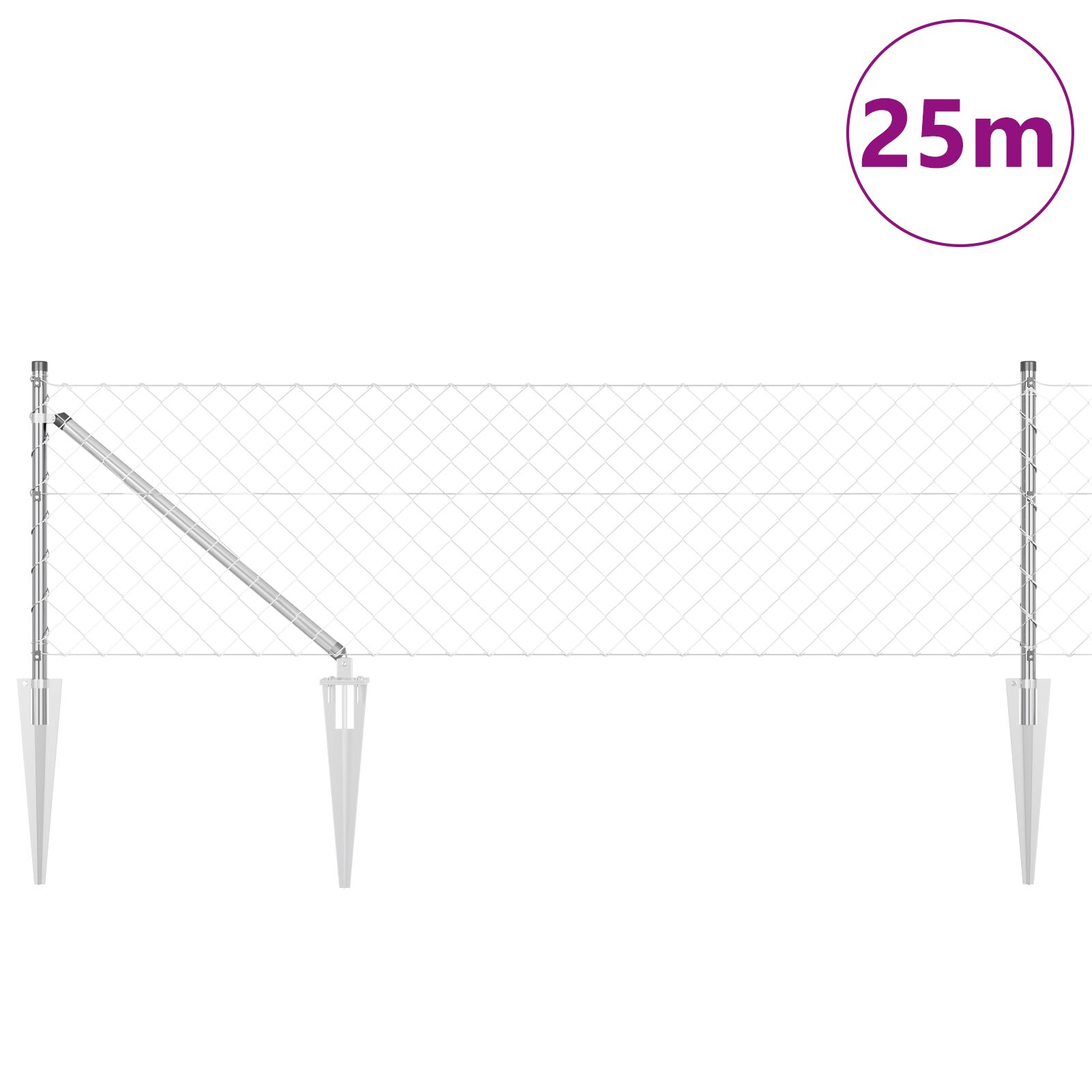 Kædehegn med 13 spidse stolper 0.6x25 m Galvaniseret stål