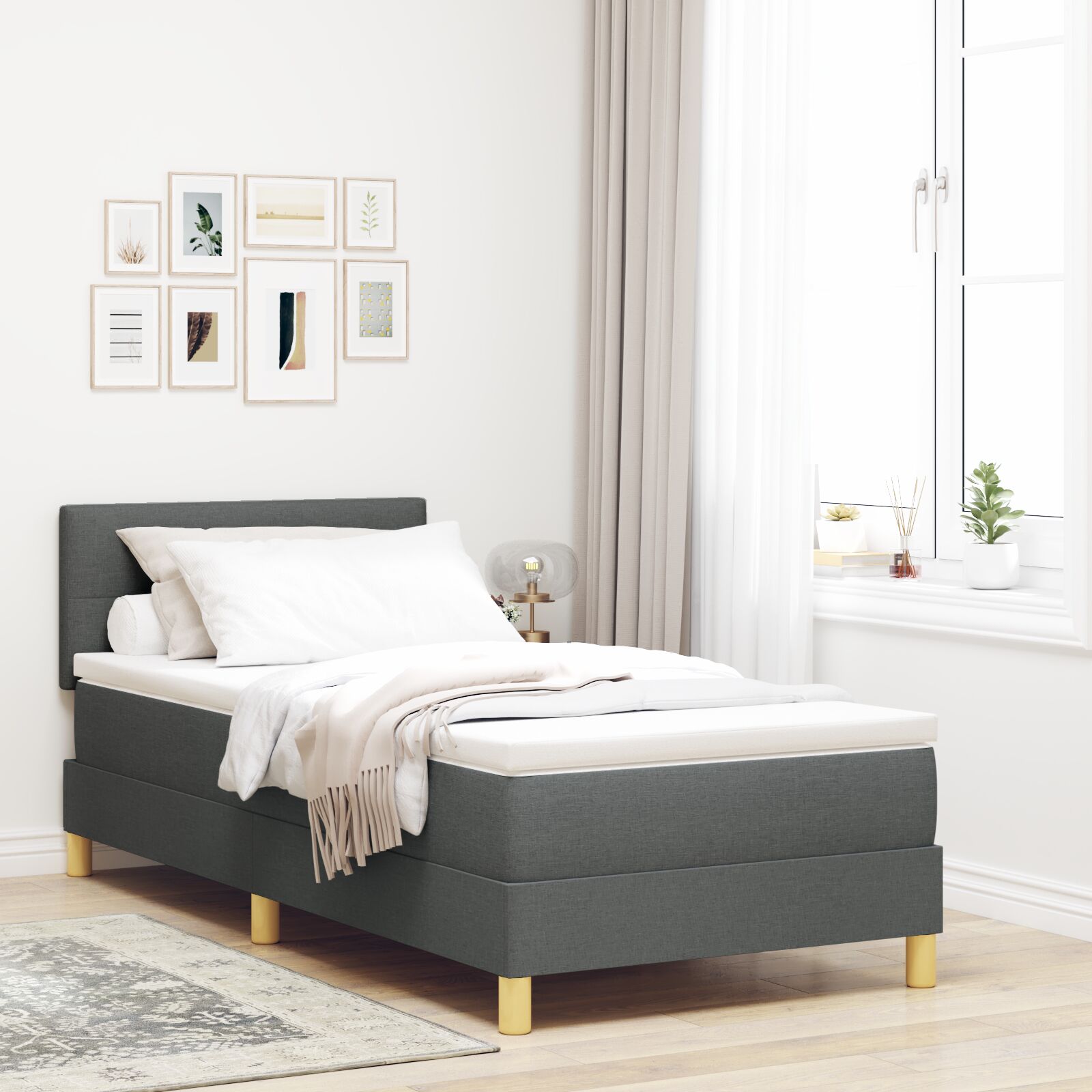 Box Spring Seng med Madras Mørkegrå 90x200 cm Stof