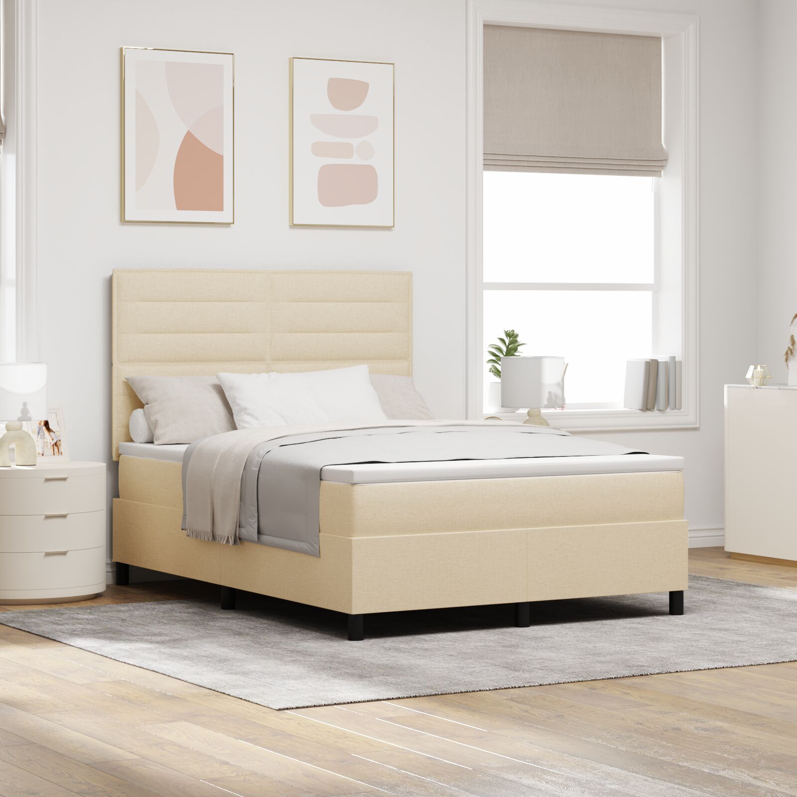 Boxspring seng med madras & LED Creme 140x200 cm Stof