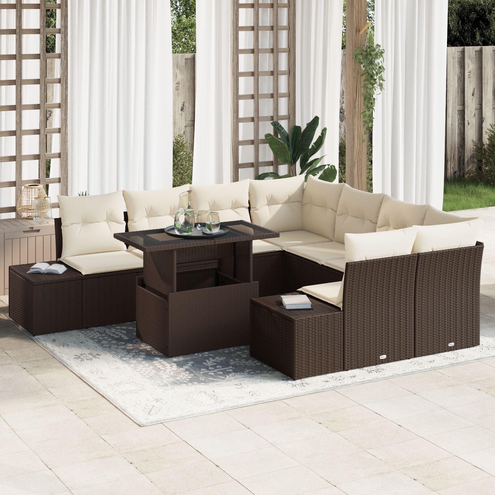 vidaXL 9-dijelni set vrtnih sofa s jastučićima smeđa PE ratan