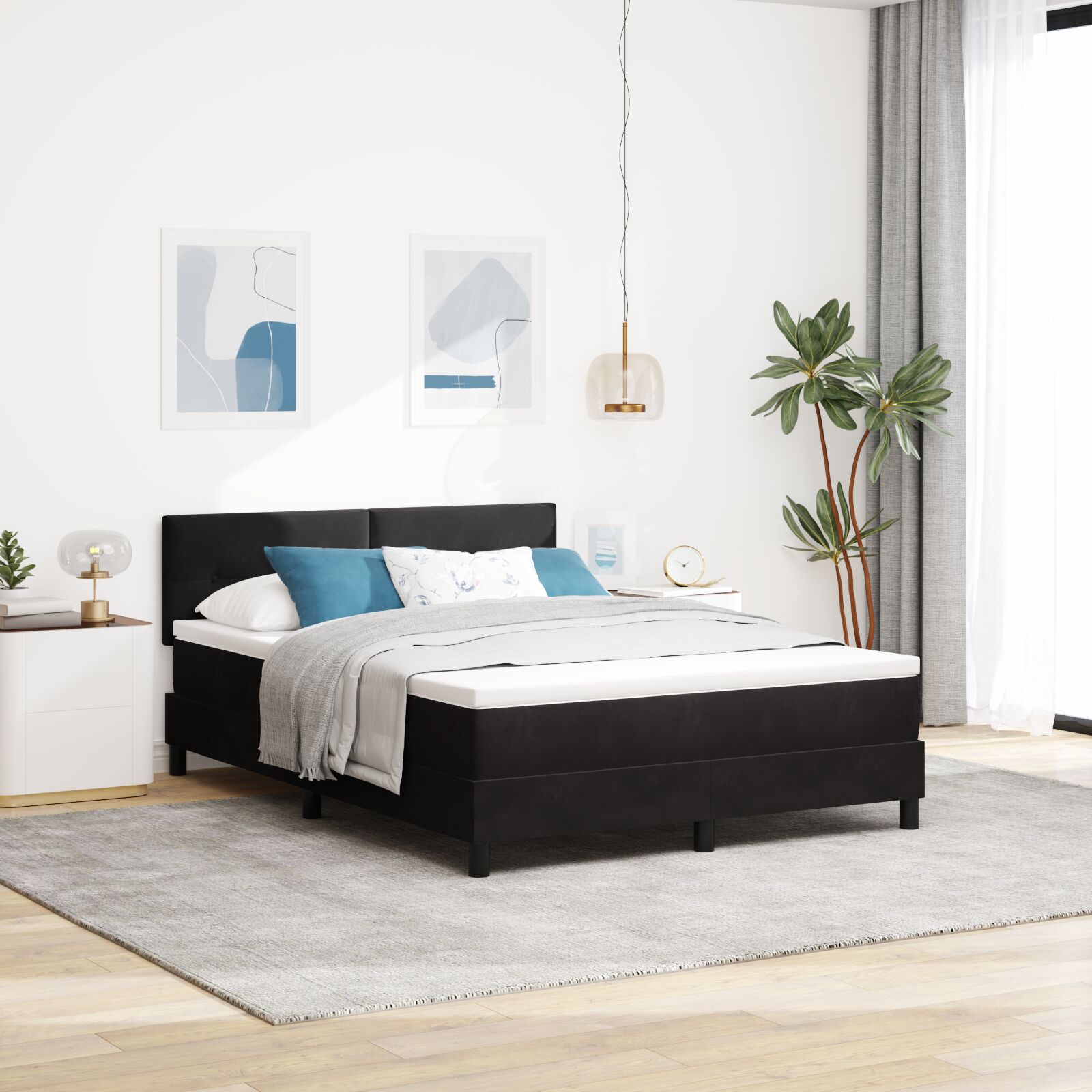 Boxspring Seng med Madras Sort 140x190 cm Fløjl