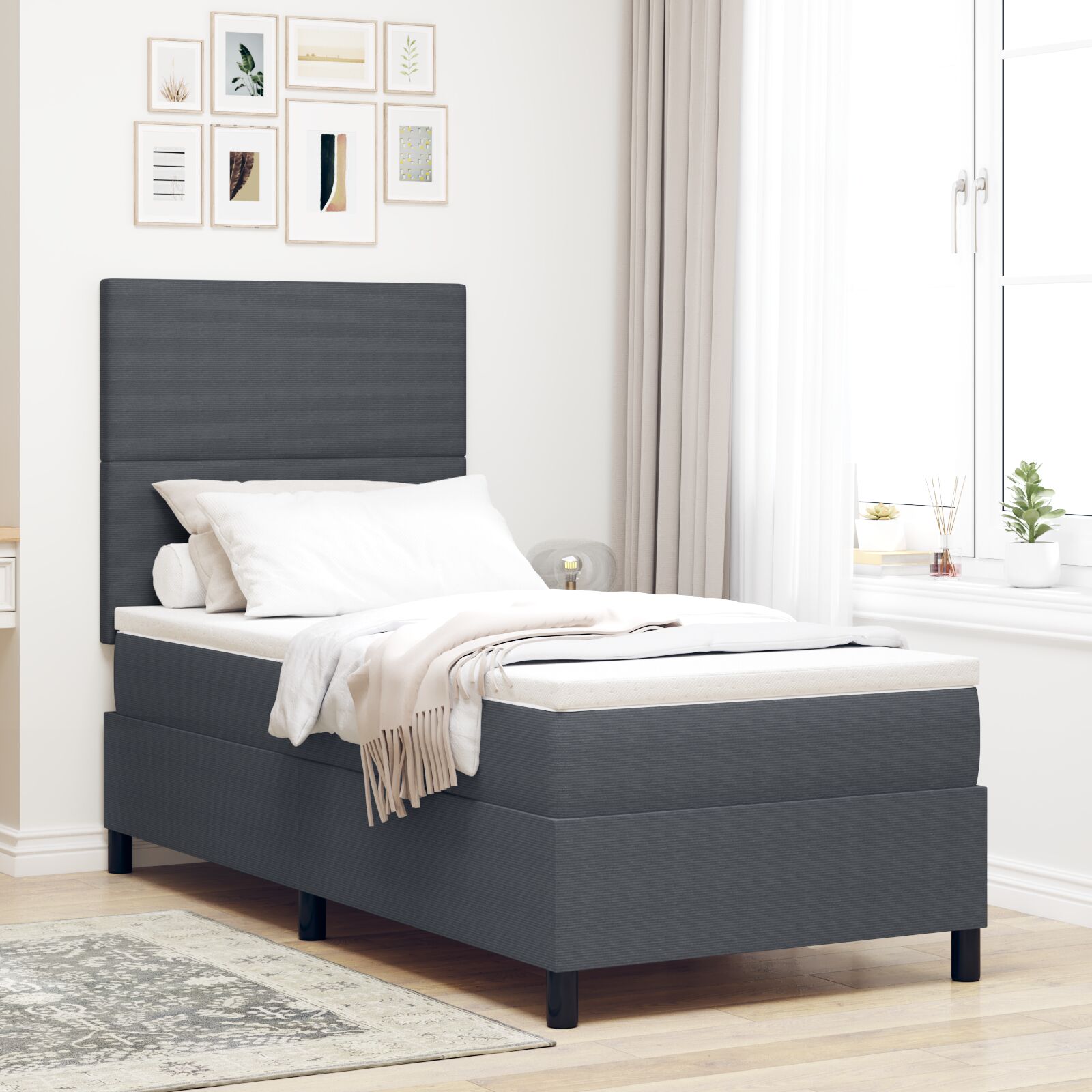 Box Spring Krevet s Madracem i LED Tamnosivi 90x200 cm Kordura Tkanina