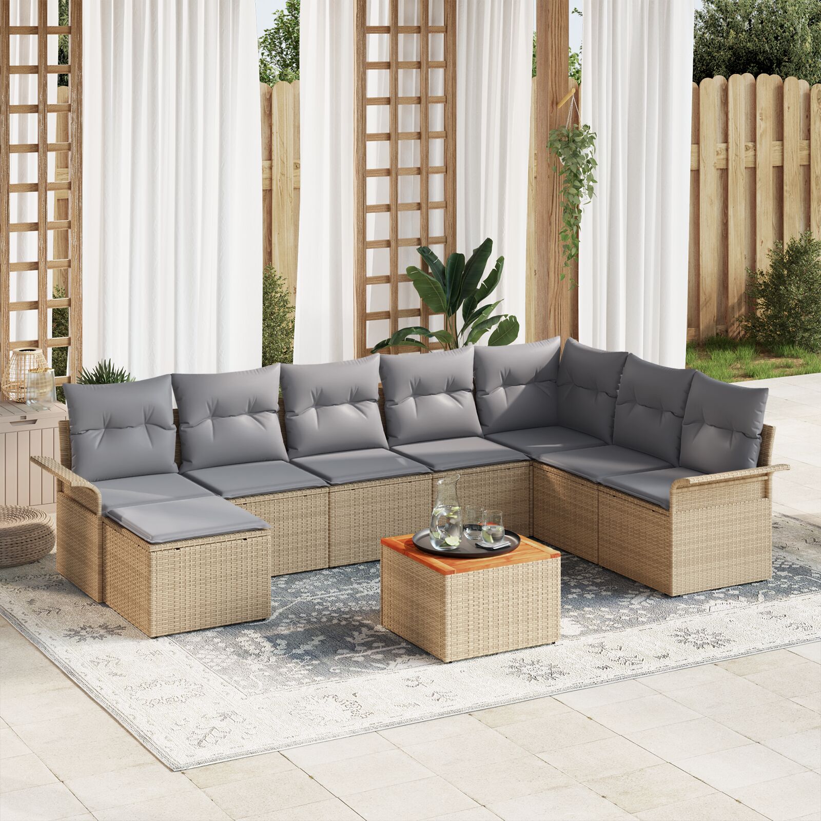 vidaXL 9-dijelni Vrtni Sofa Set s Jastucima bež Poli Ratan Akacija