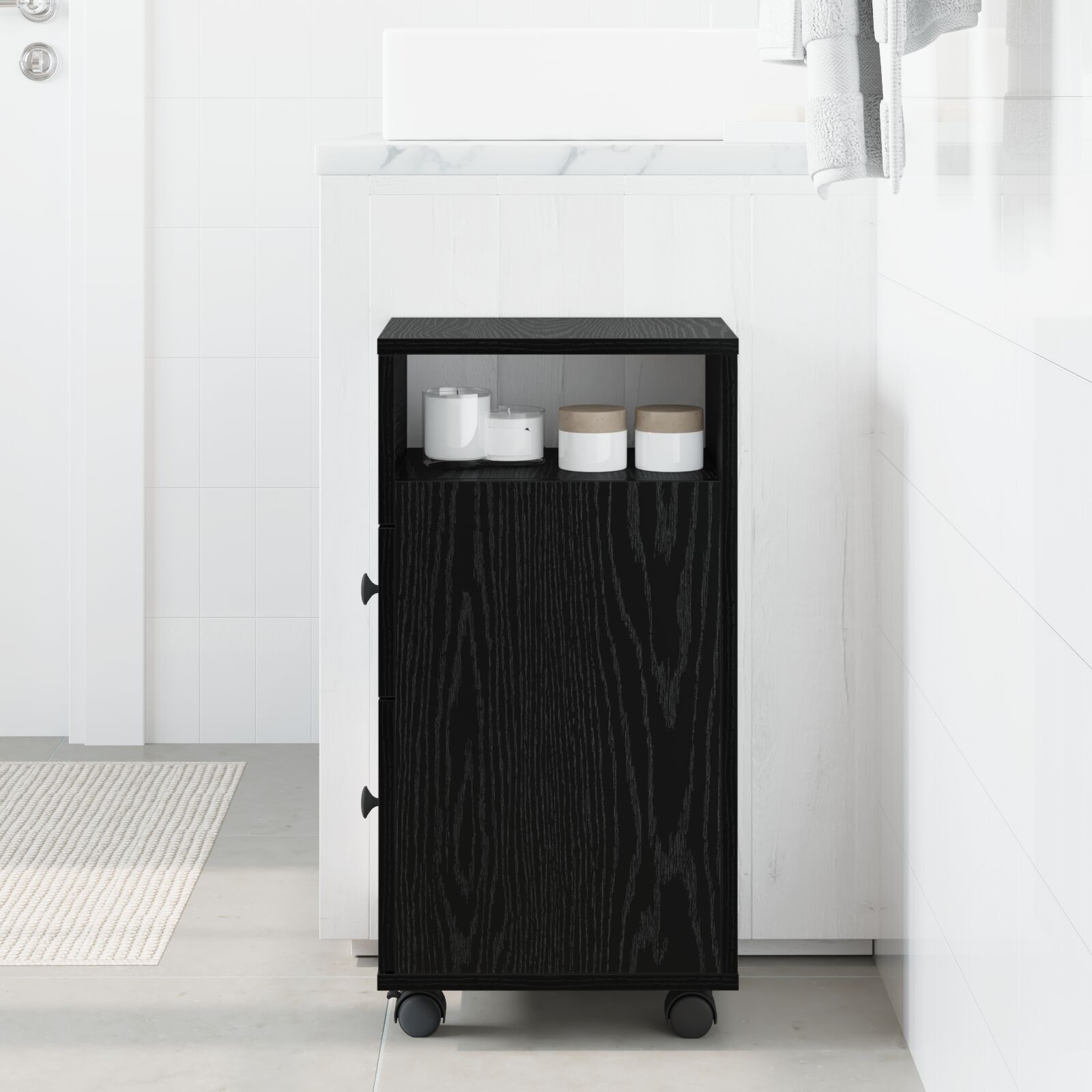 vidaXL Schmaler Badezimmerschrank Schwarze Eiche Holzwerkstoff