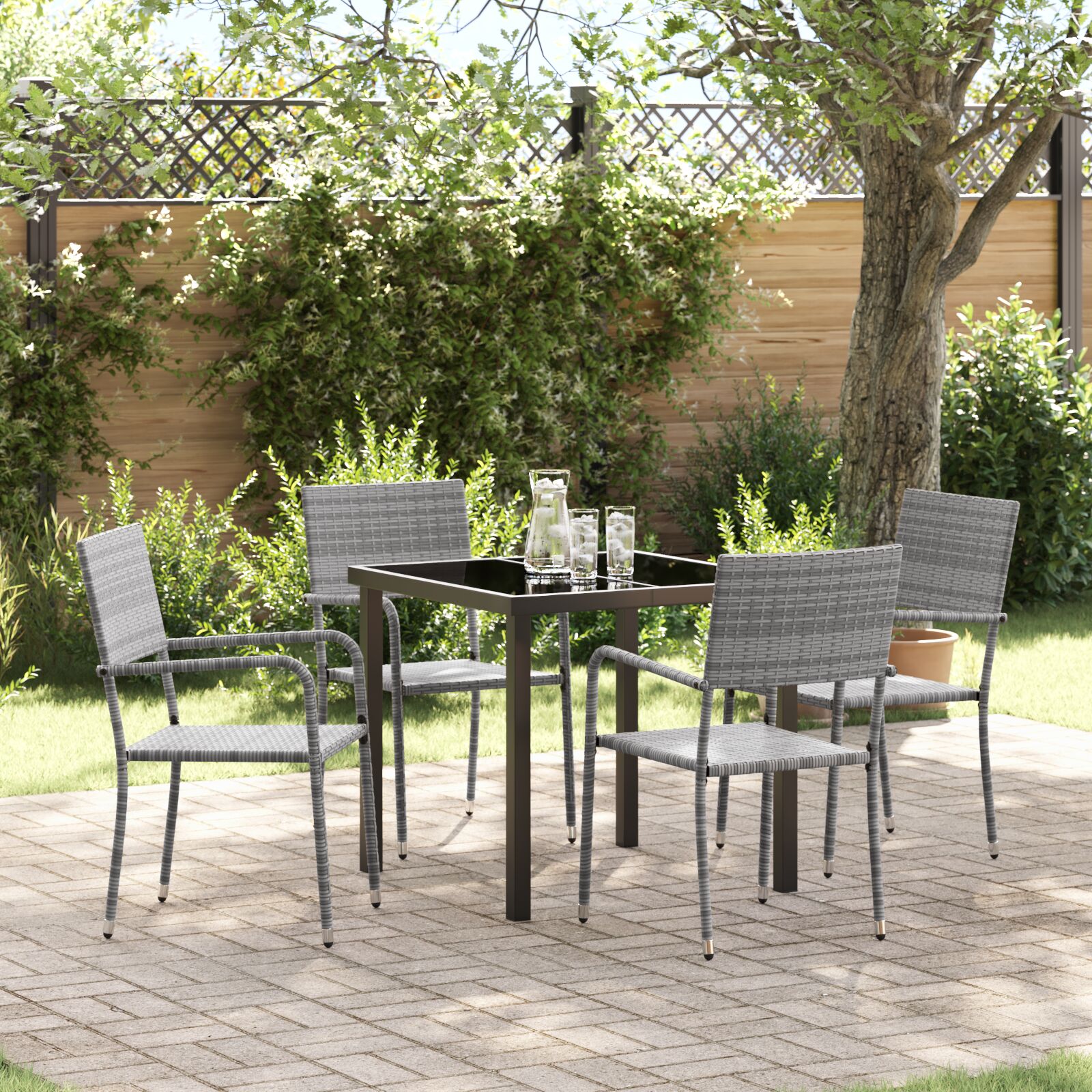 vidaXL 5-teiliges Garten Esszimmer Set Grau Polyrattan