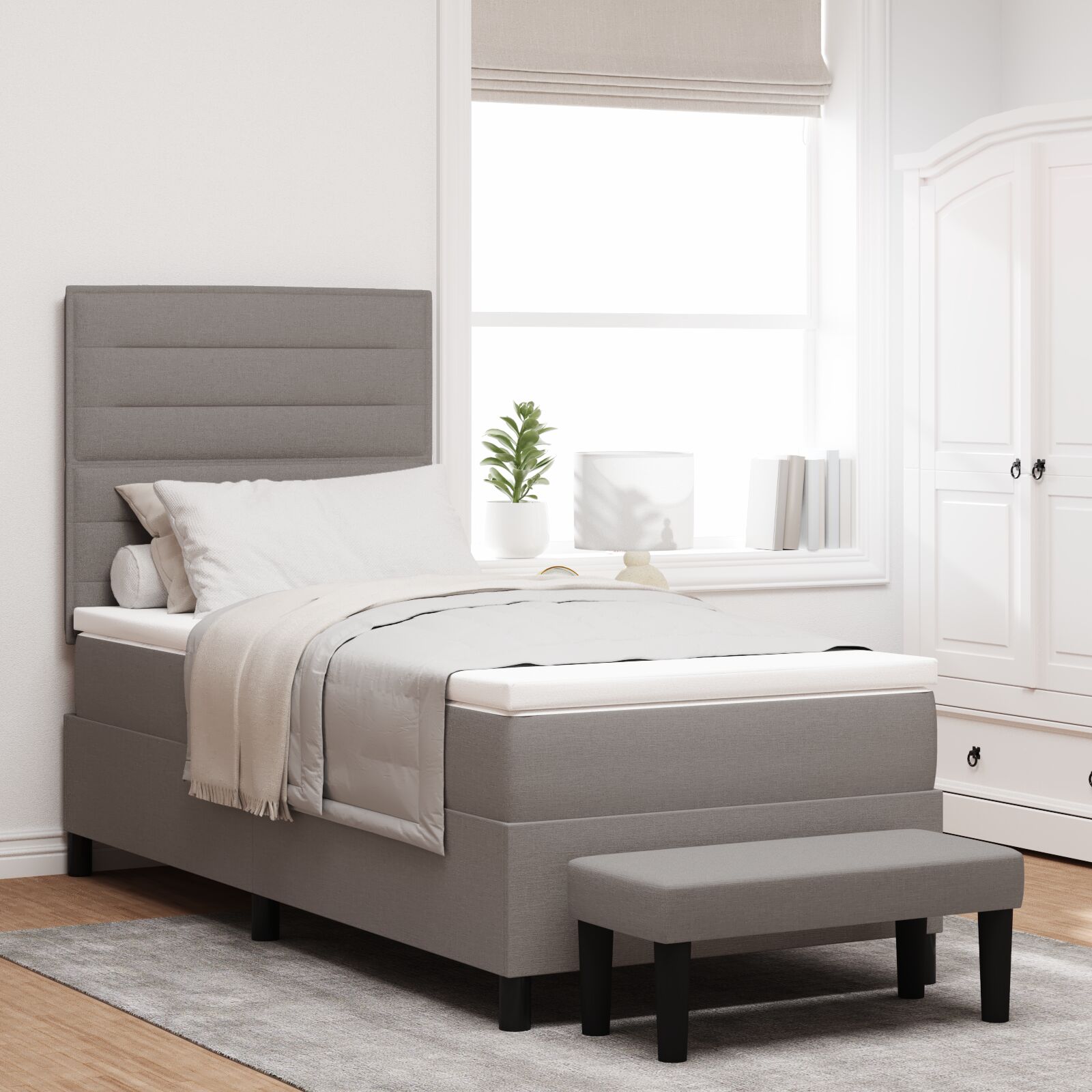 Krevet s uzglavljem i madracem taupe 80x200 cm Tkanina