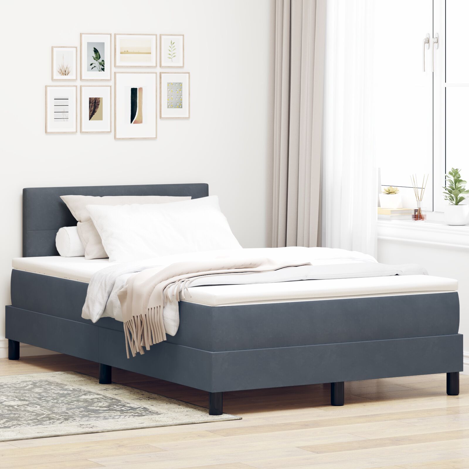 Boxspringbett mit Matratze Dunkelgrau 120x200 cm Samt