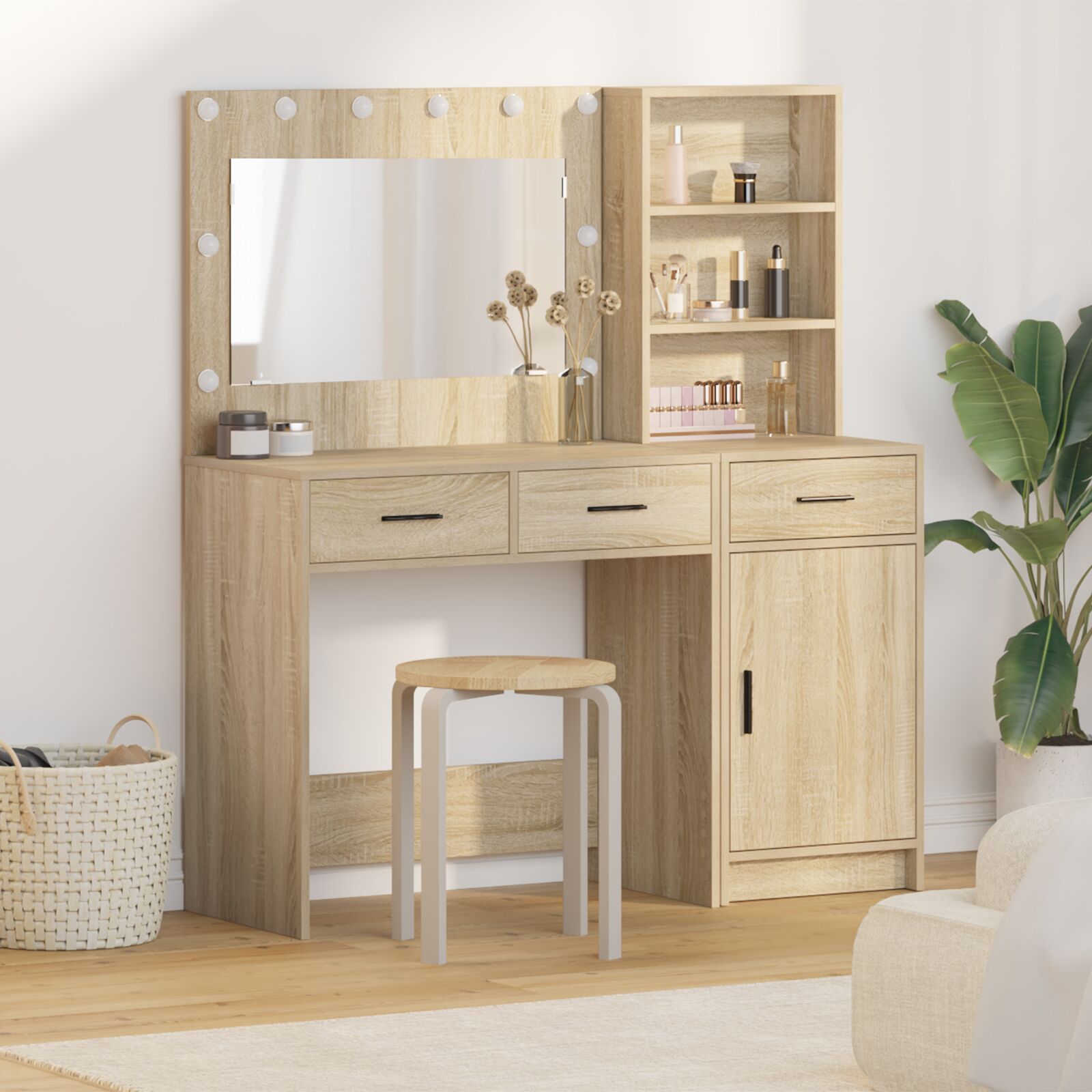 vidaXL Set aus 2 Sonoma Eiche MDF Standard Schminktisch Rechteckig