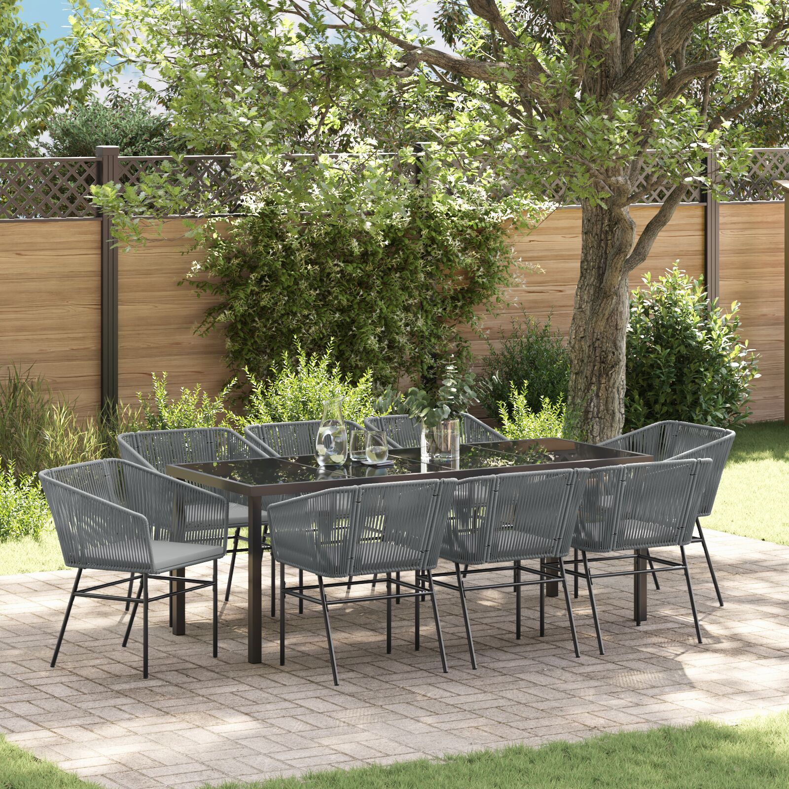 vidaXL 9-delig tuinset met kussens Grijs Poly Rattan