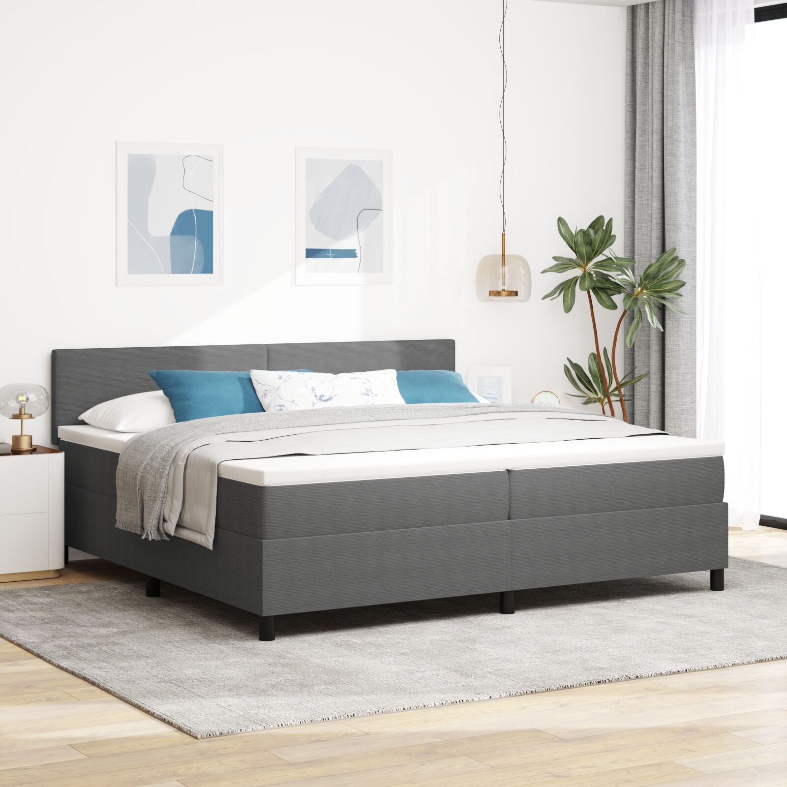 Boxspringbett mit Matratze Hellgrau 200x200 cm Cordstoff
