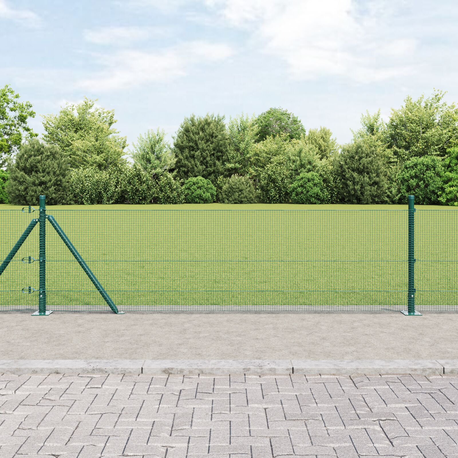 vidaXL Zavarena Ograda s 13 Stubovima s Flanšama Zelena 0.6x50 m Čelik