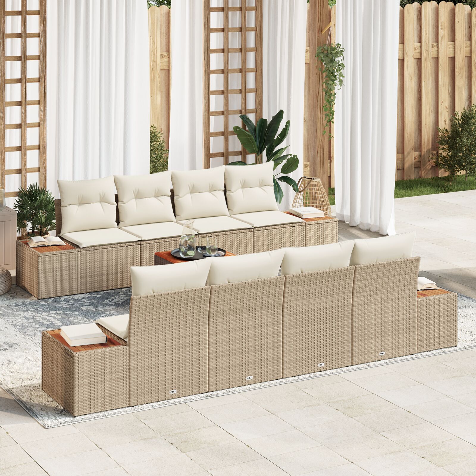 vidaXL 9-dijelni vrtni sofa set s jastučićima bež poli ratan akacija