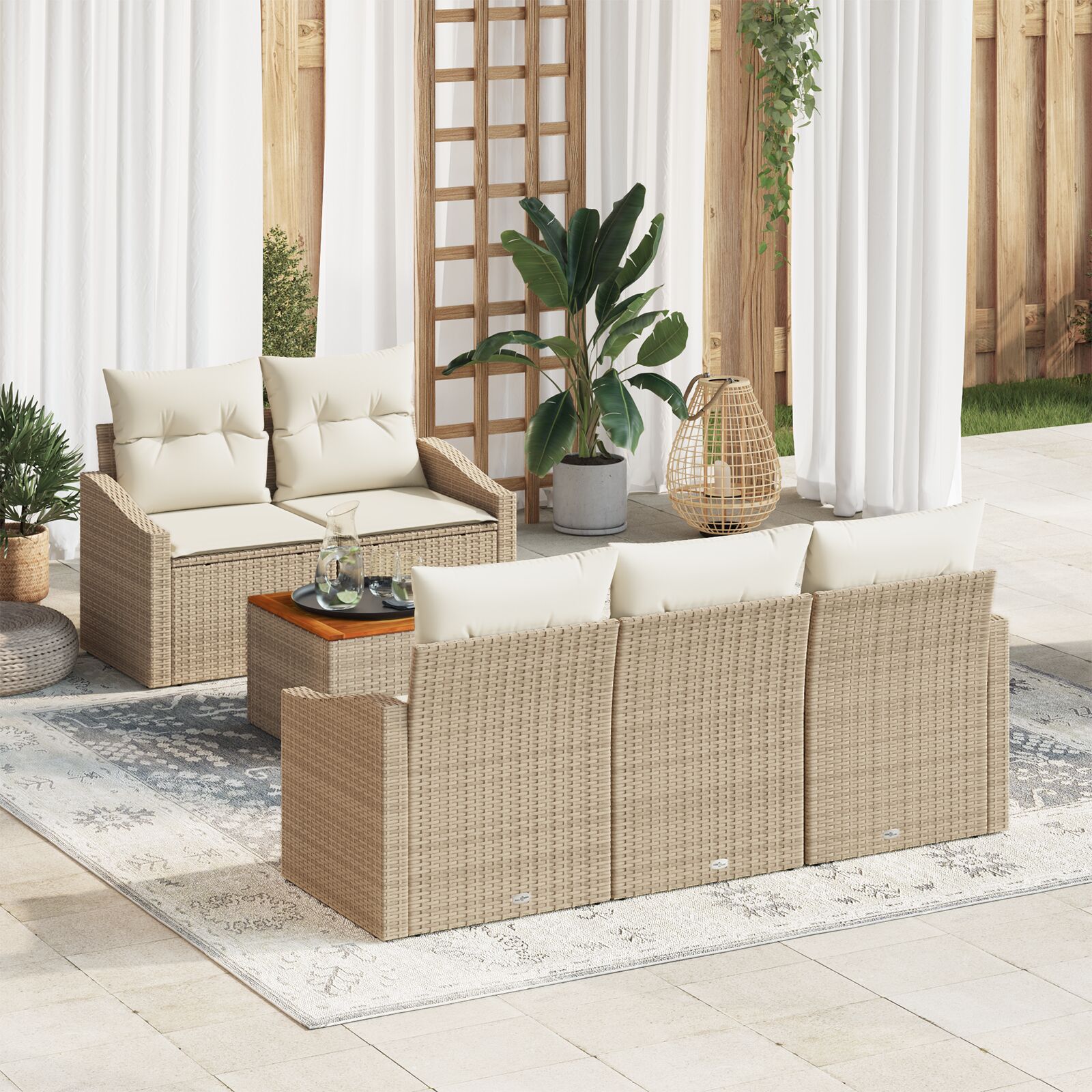 vidaXL Set od 6 Vrtnih Sofa s Jastučićima Bež Poli Ratan Acacia