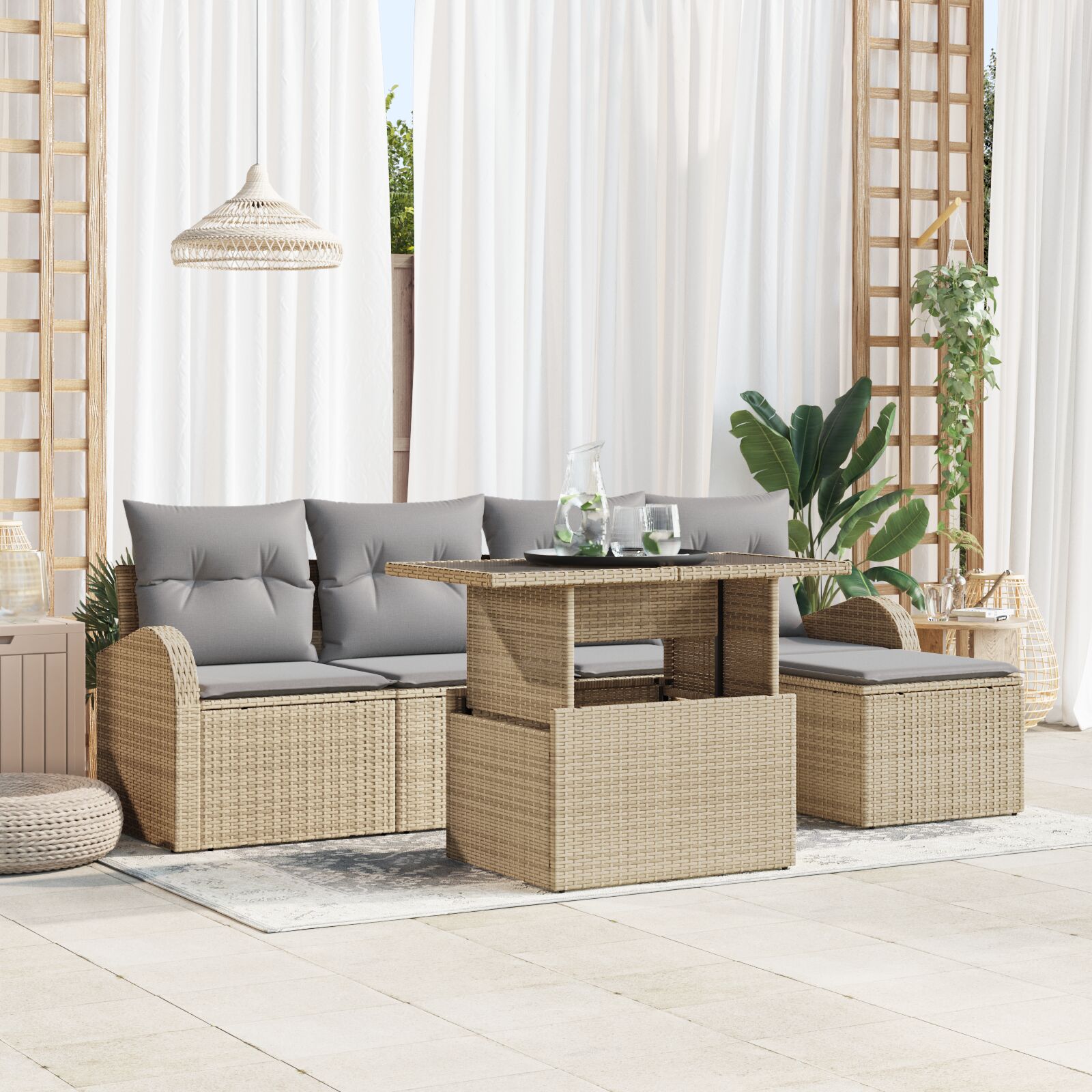 vidaXL 6 Dijelni Vrtni Sofa Set s Jastučićima Bež Poli Ratan