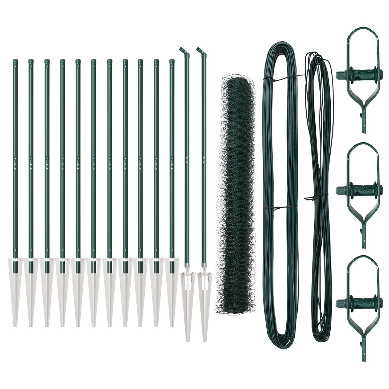vidaXL Heksagonalna Ograda Zelena 1.4x25 m Čelik, vidaXL Stupovi Ograde s Šiljkom 13 kom Ø32 mm 160 cm Galvanizirani Čelik
