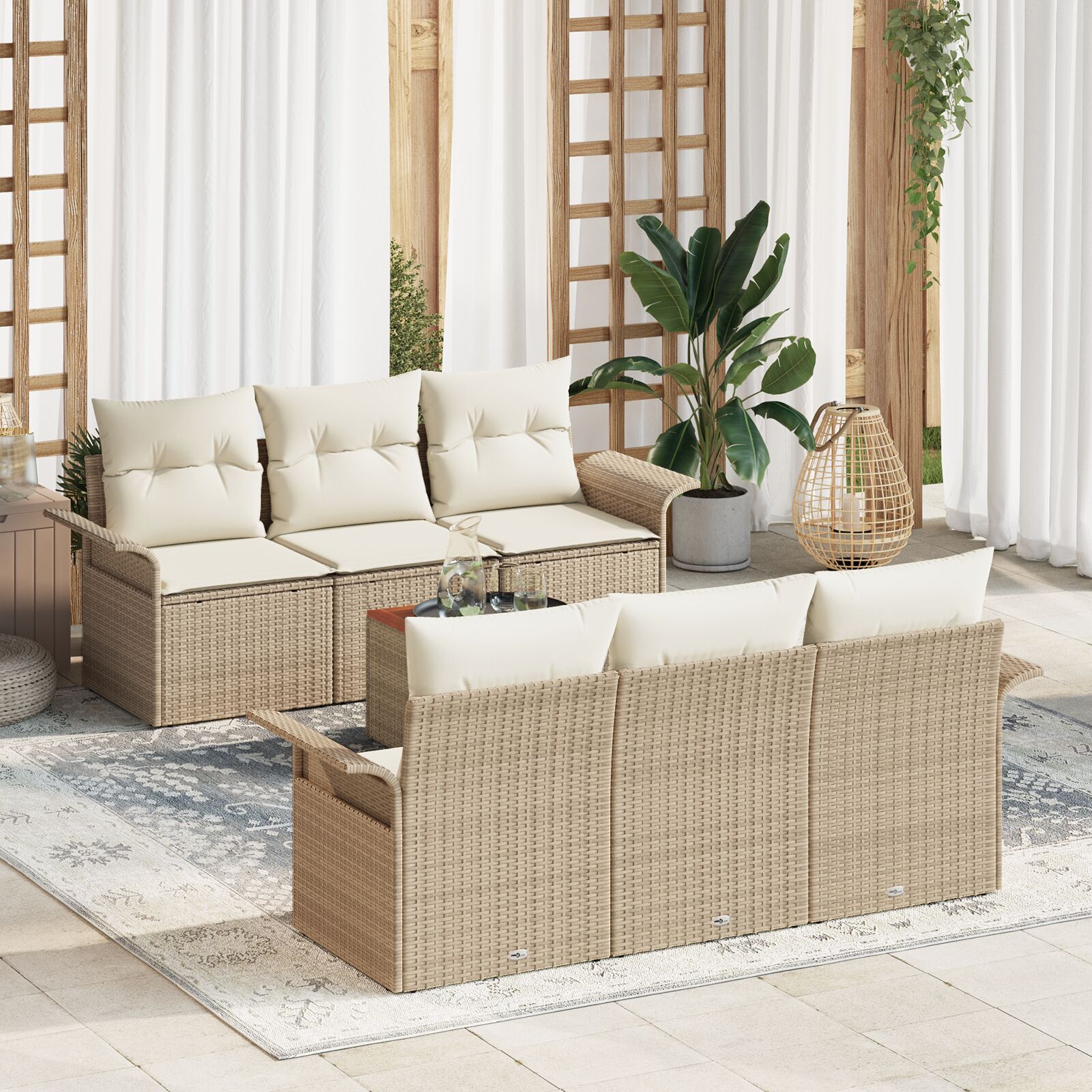 vidaXL 7 komadni Vrtni Sofa Set s Jastučićima Bež Poli Rattan Akacija