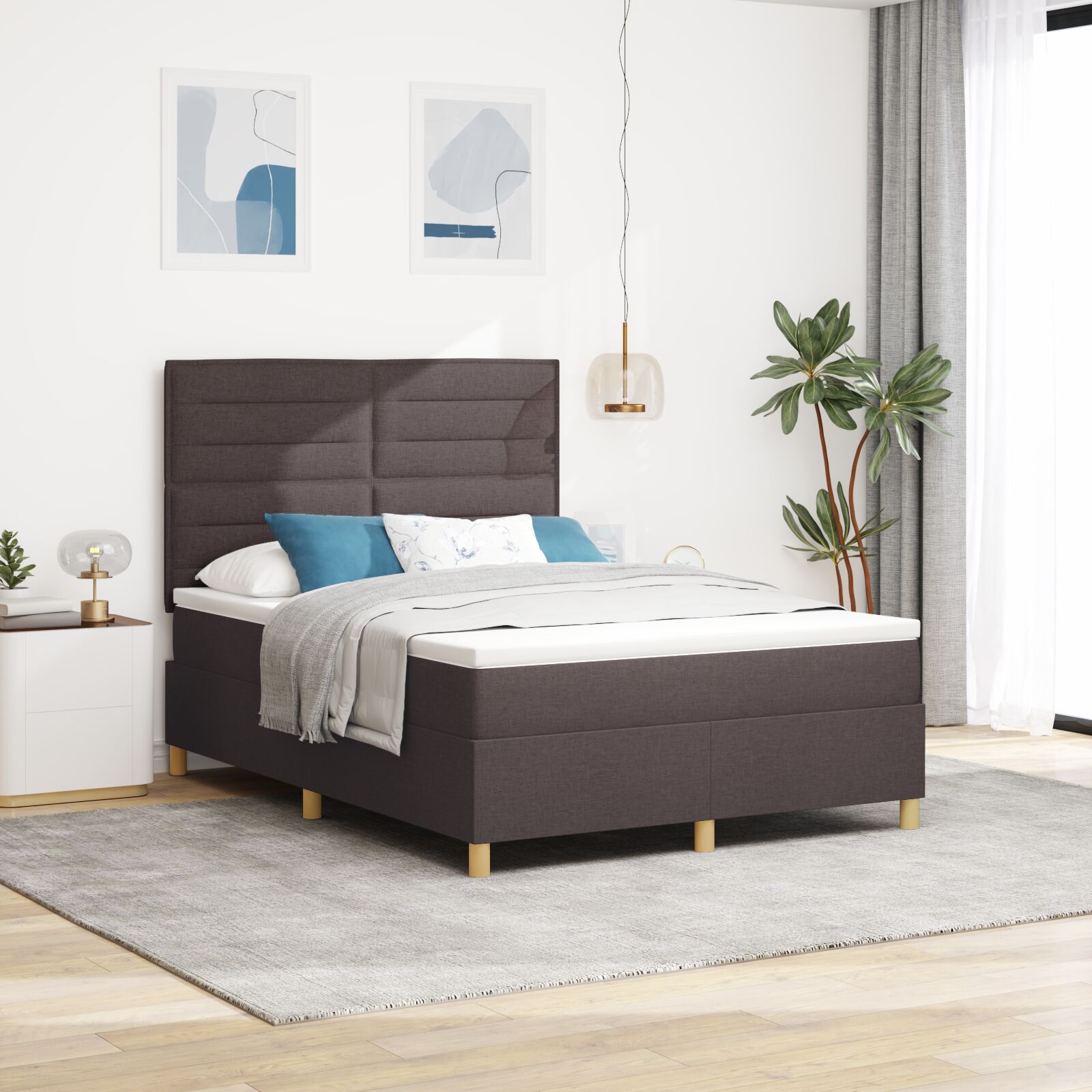Boxspringbett mit Matratze Dunkelbraun 160x200 cm Stoff