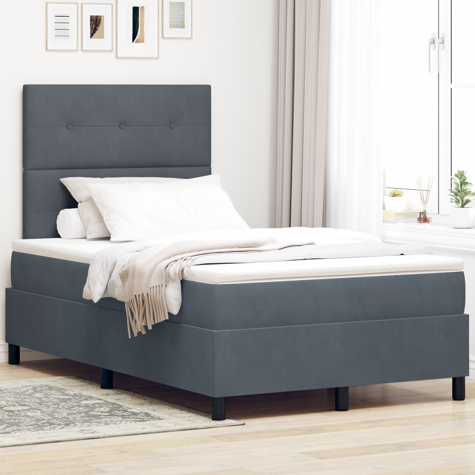 Krevet s Box Springom i Madracem Tamno Sivi 120x200 cm Baršun