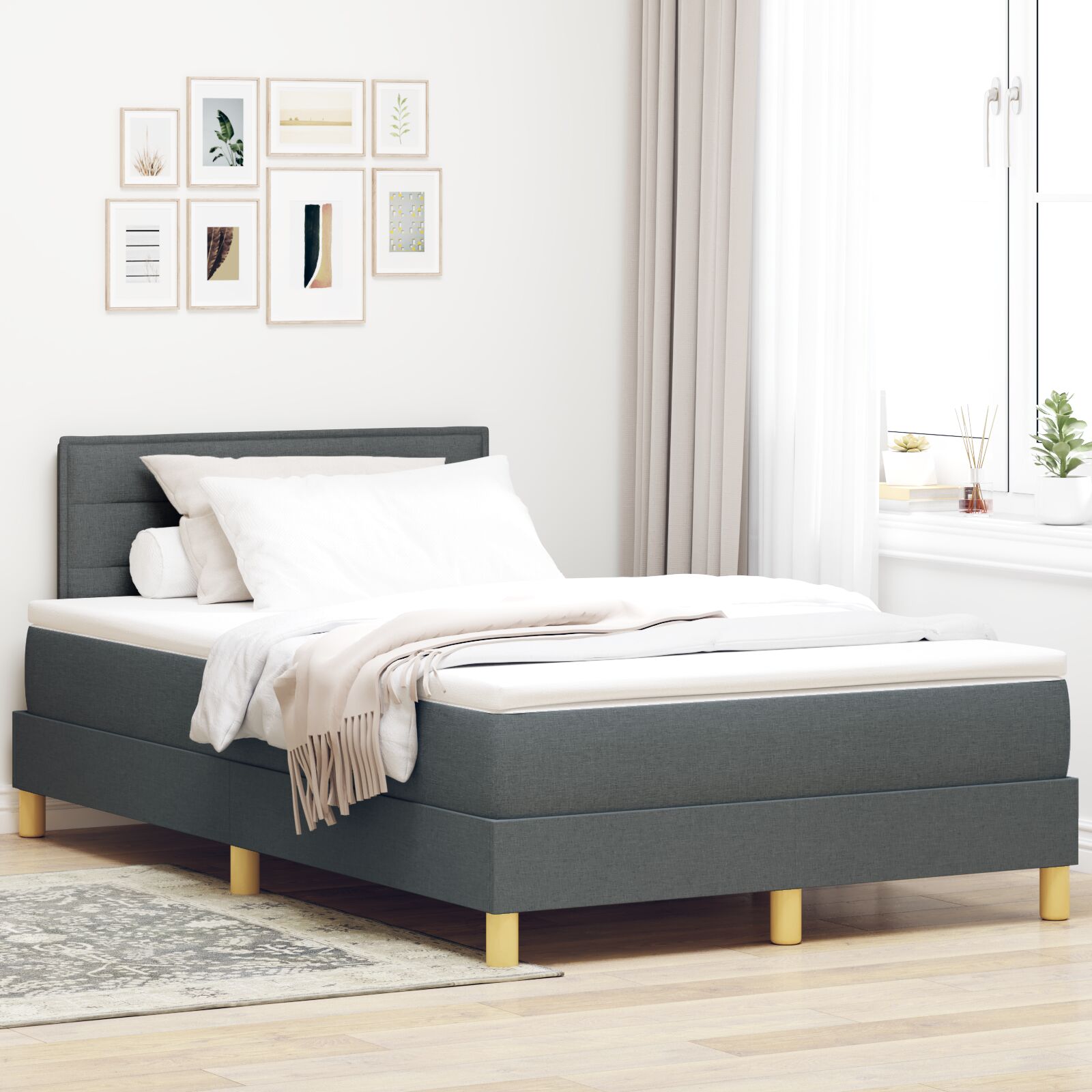 Box Spring Seng med Madras Mørkegrå 120x200 cm Stof