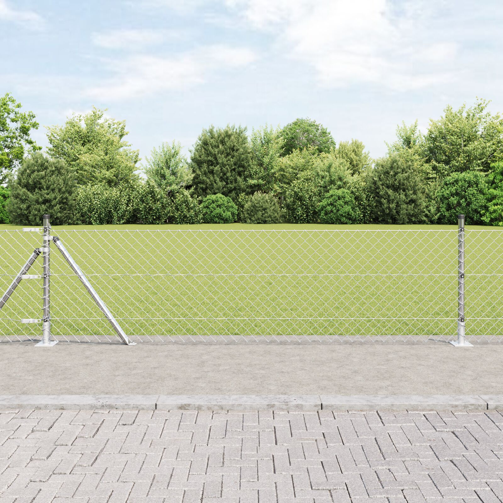 Kædeledshegn med 13 flangede stolper 0.4 x 25 m galvaniseret stål