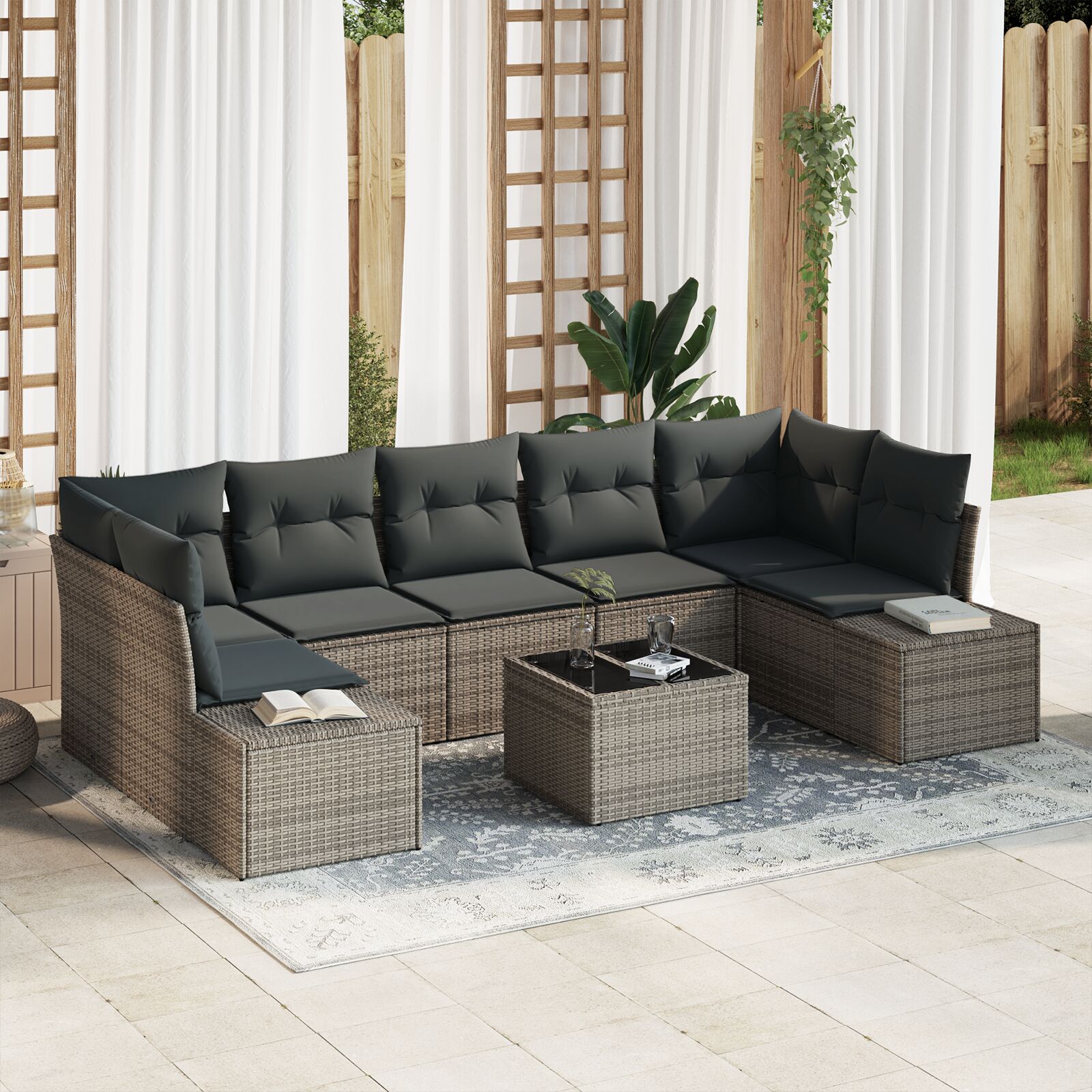 vidaXL 8 Komadni Vrtni Sofa Set s Jastučima Siva Poli Ratan