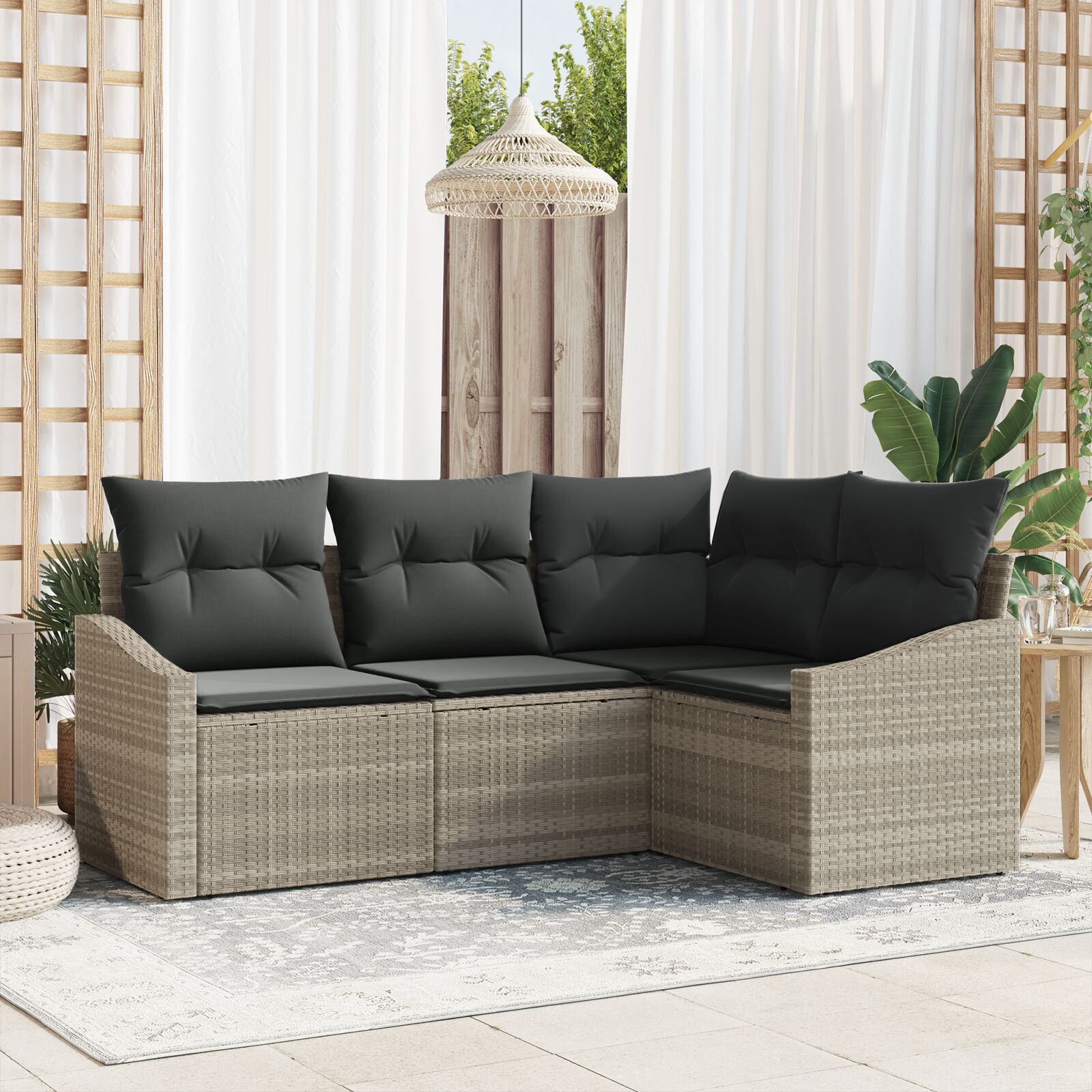 vidaXL 4 komada vrtni sofa set s jastučićima svijetlo siva poli ratan