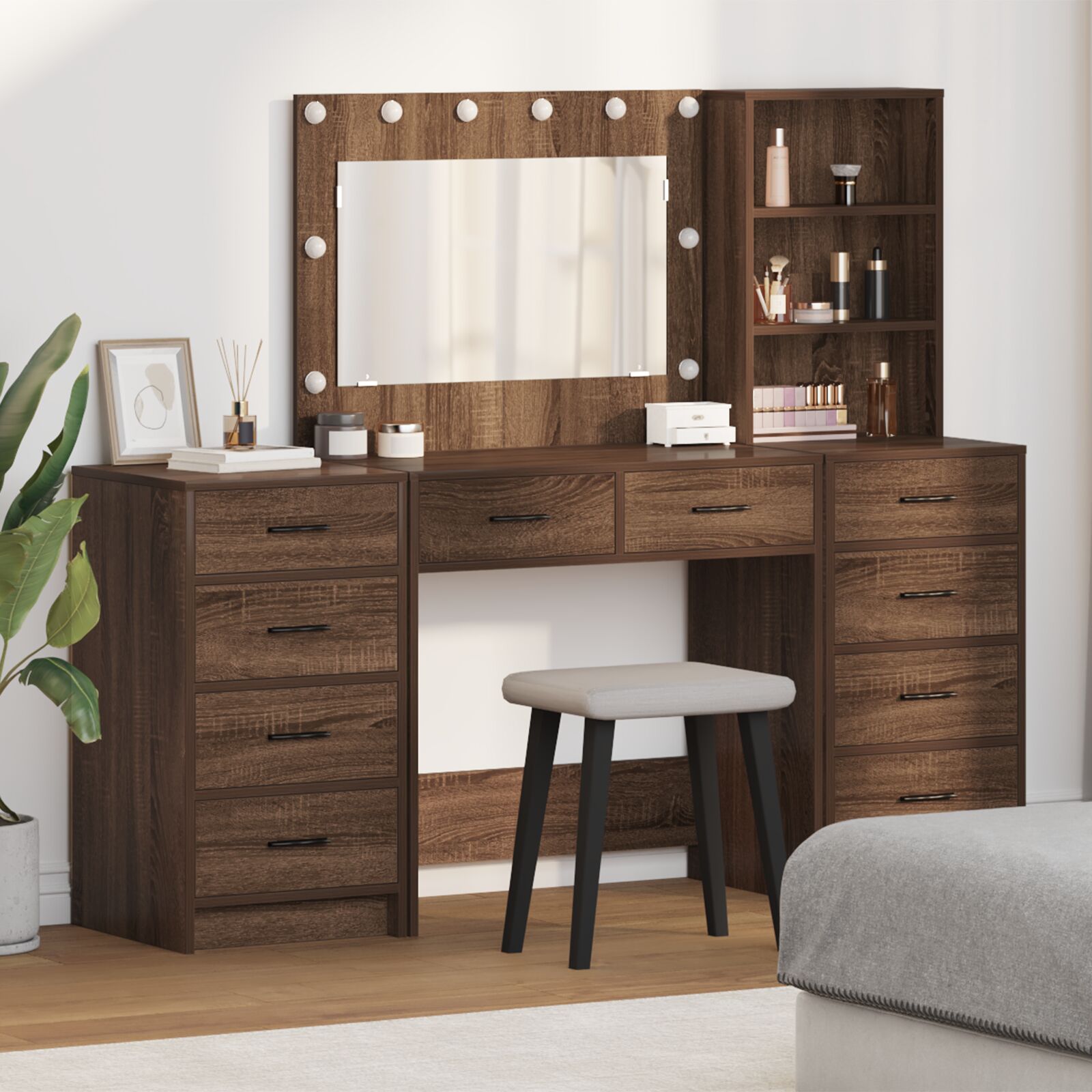 vidaXL Set aus 3 Braun Eiche Holz Mittel Braun Eichen Highboard