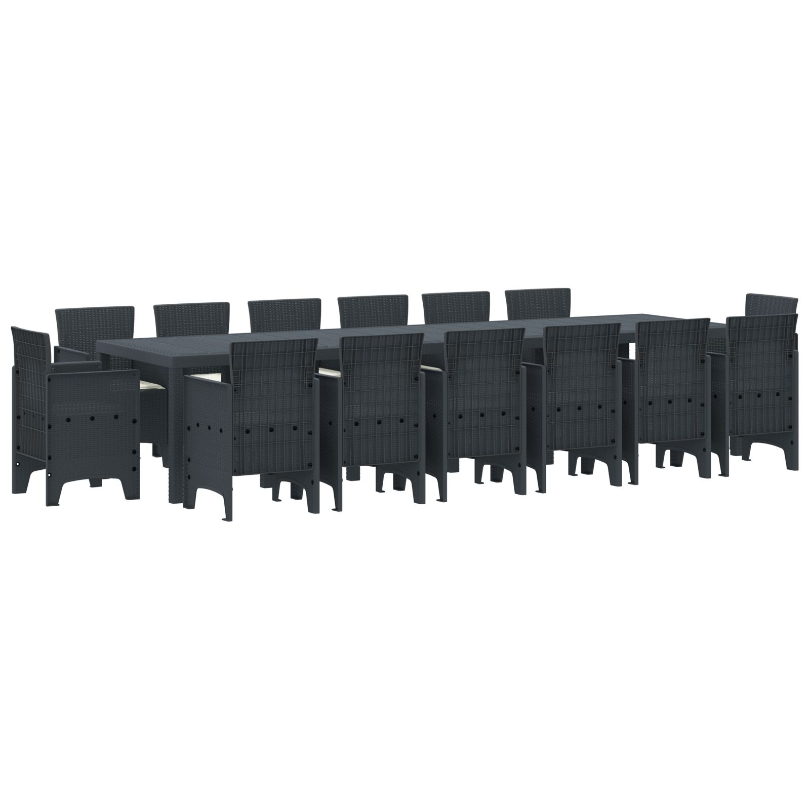 15 dele Have Spisesæt med Pudebetræk Antracit Polyrattan, vidaXL Have Bord Antracit 200x100x73 cm Polyrattan, vidaXL Have Bord Antracit 150x100x73 cm Polyrattan, vidaXL Have Stole med Pudebetræk 2 stk Antracit Polyrattan, vidaXL Have Stole med Pudebetræk 4 stk Antracit Polyrattan