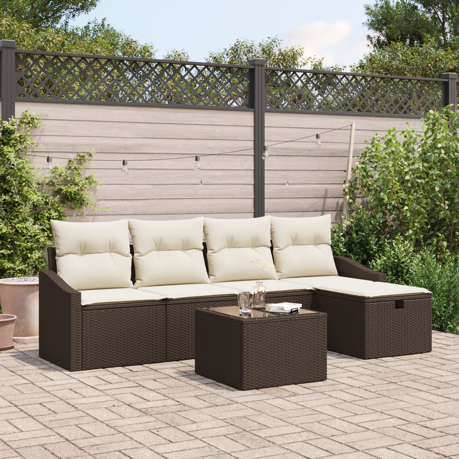 vidaXL Set od 6 komada vrtnih sofa s jastucima smeđi poli ratan
