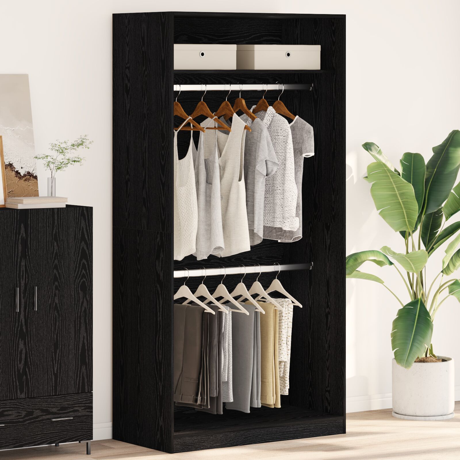 vidaXL Kleiderschrank Set aus 2 Schwarze Eiche Holzwerkstoff