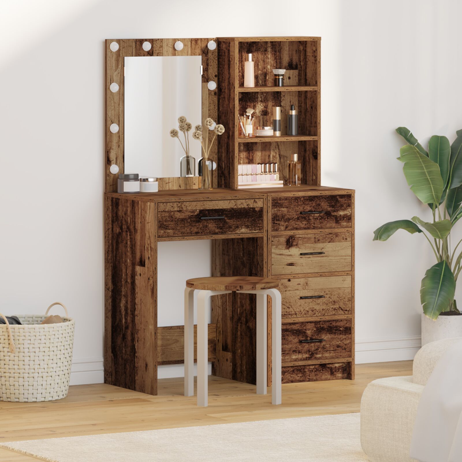 vidaXL Set aus 2 Altholz Holz Kompakt Highboard Rechteckig