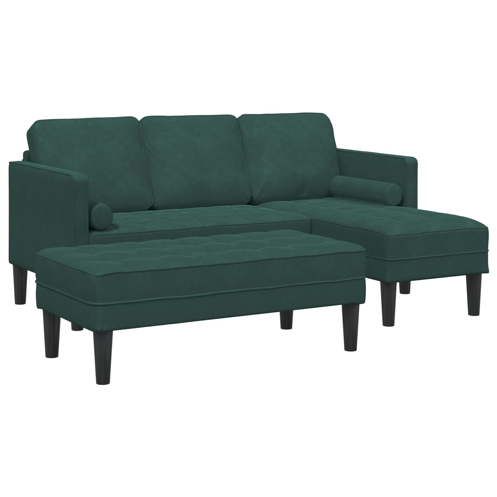 vidaXL Vrtna sofa s klupom i jastučićima u obliku slova L tamnozelena baršunasta, vidaXL Sofa s 3 sjedala s ležaljkom u obliku slova L tamnozelena 160 cm baršunasta, vidaXL Klupa tamnozelena 113x57x39 cm baršunasta
