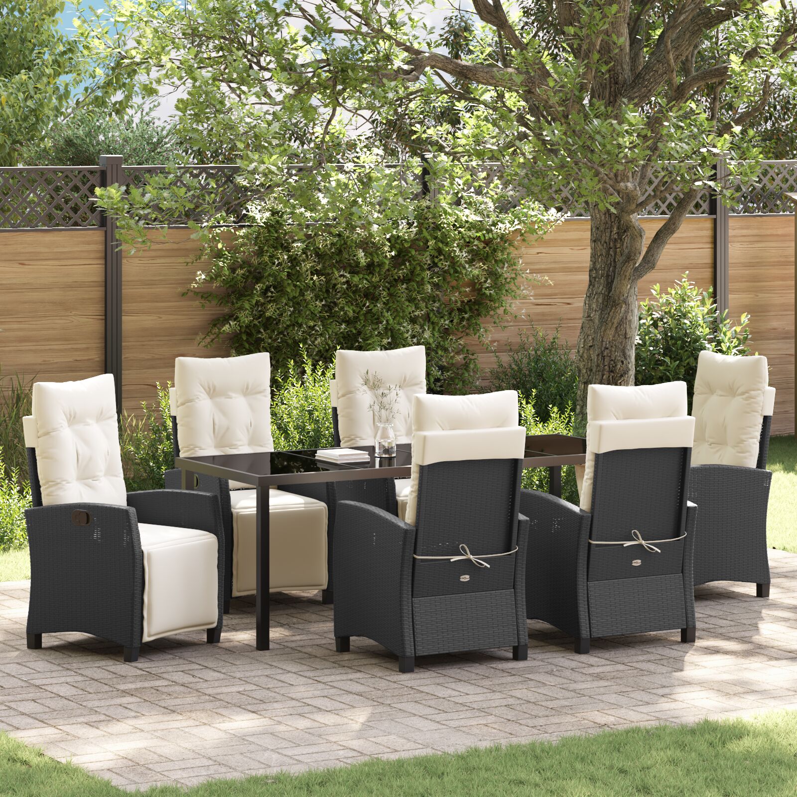 Conjunto de Jantar de Jardim com 7 Peças Preto Rattan Poliéster