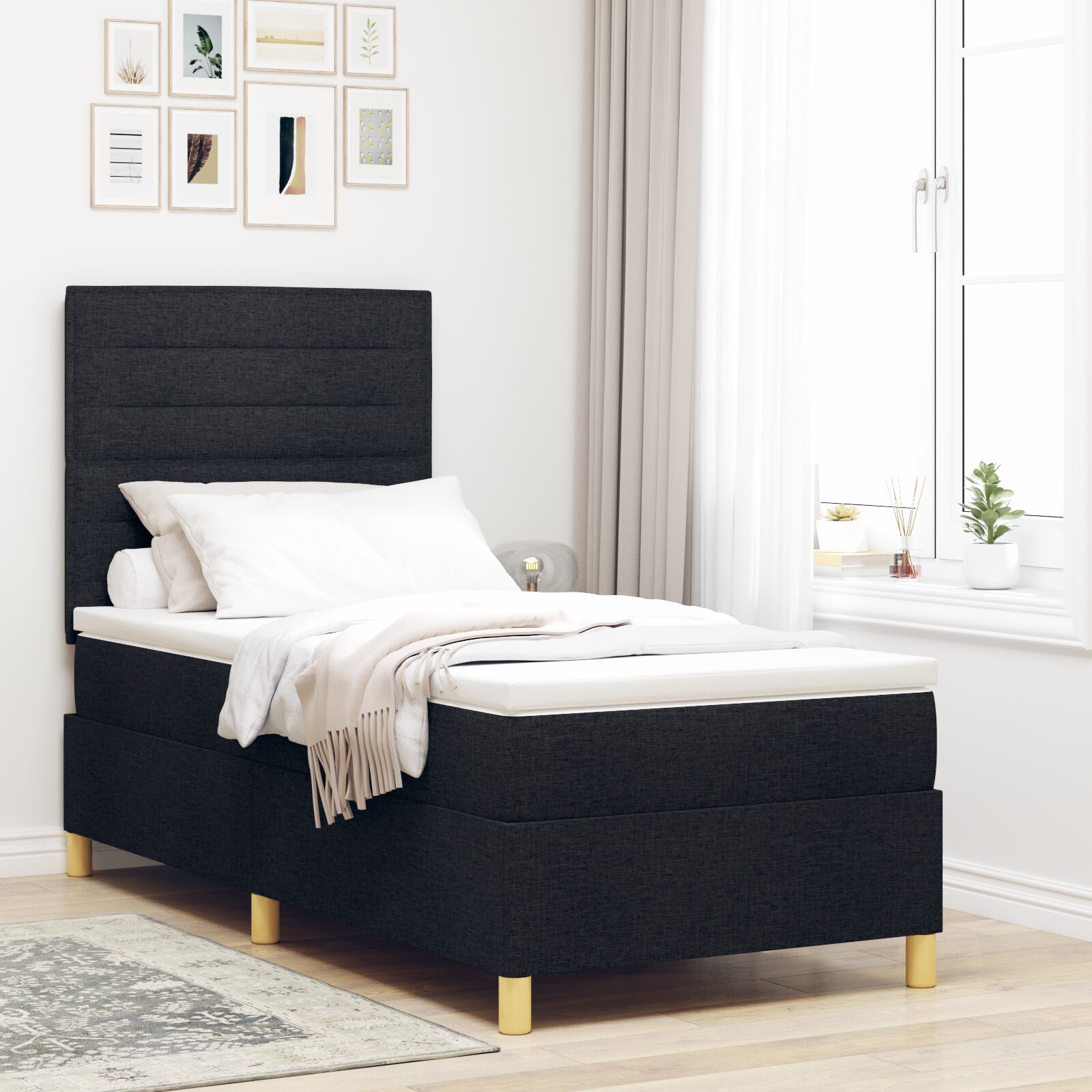 vidaXL Boxspringbett mit Matratze Schwarz Einzel Stoff