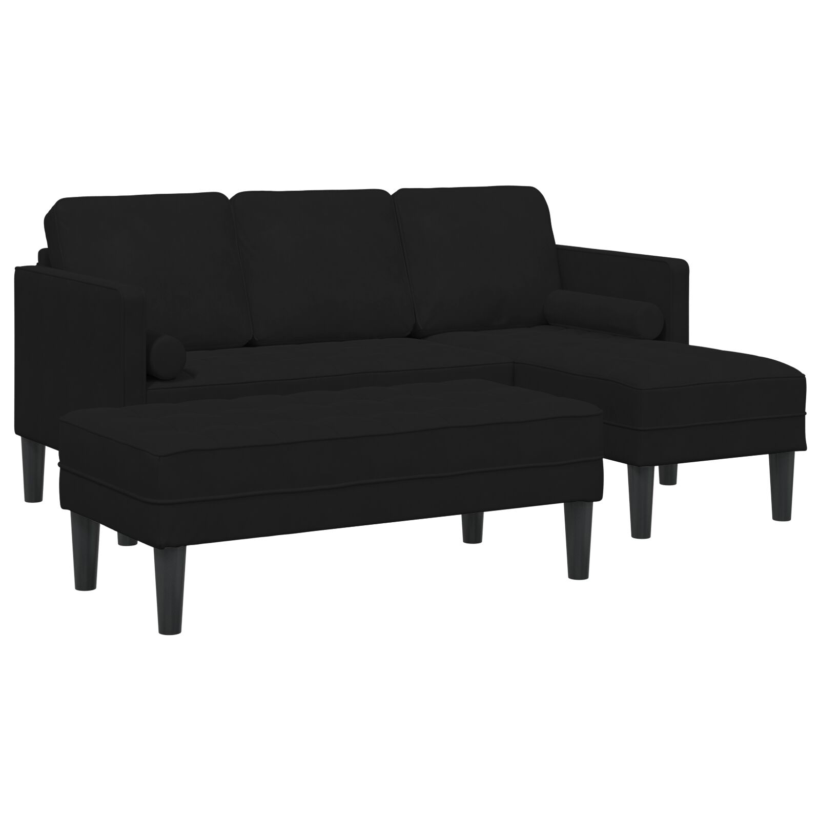vidaXL Vrtni kauč s klupom i jastučićima L-oblik crni baršun, vidaXL Kauč za 3 osobe s Chaise L-oblik crni 160 cm baršun, vidaXL Klupa crna 113x57x39 cm baršun