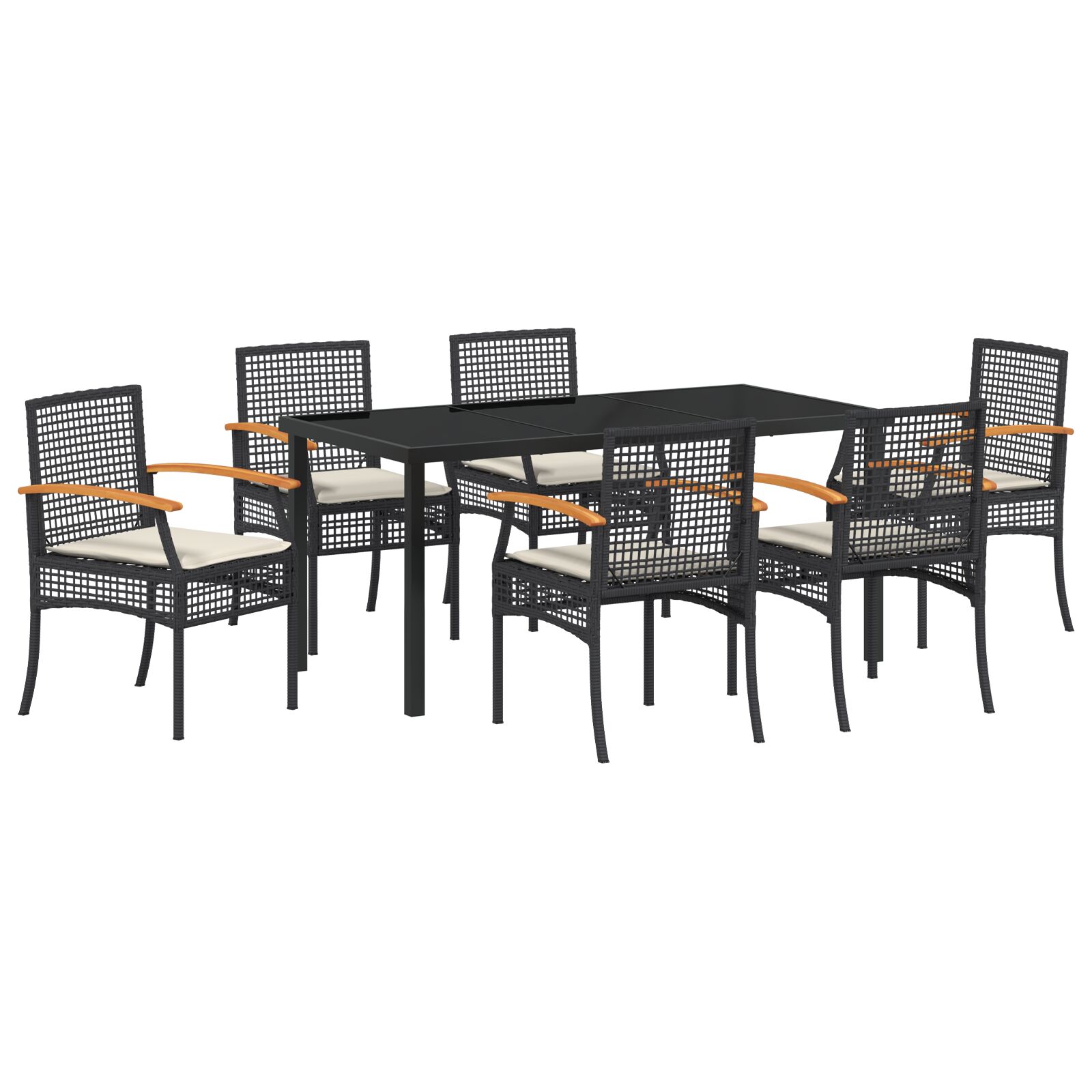 Set od 7 dijelova vrtne blagovaonice s jastučićima Crni Poli Rattan