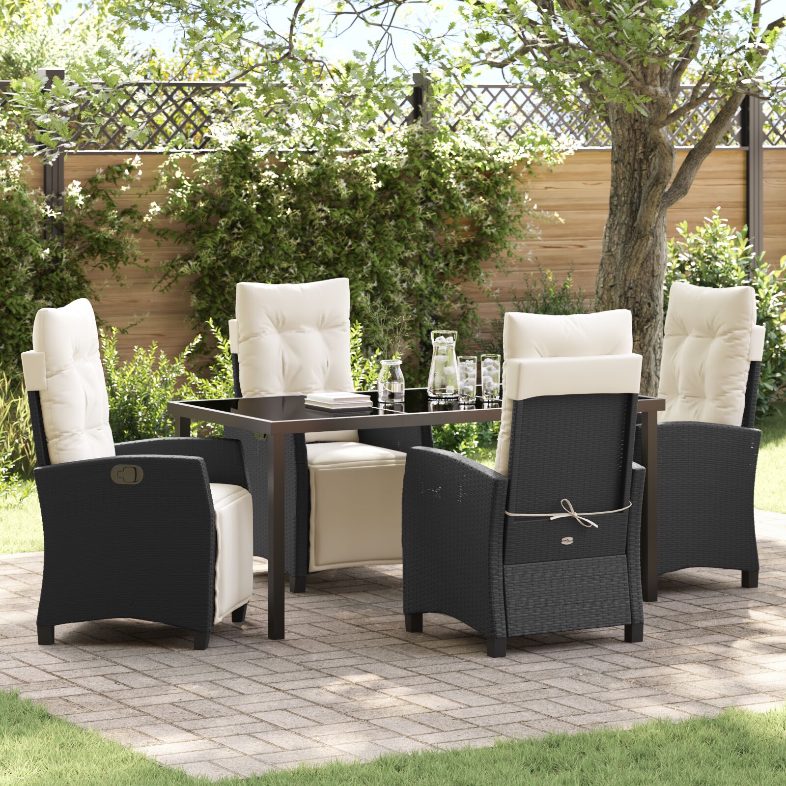 Conjunto de Jantar de Jardim 5 Peças  Preto Vime Poliéster